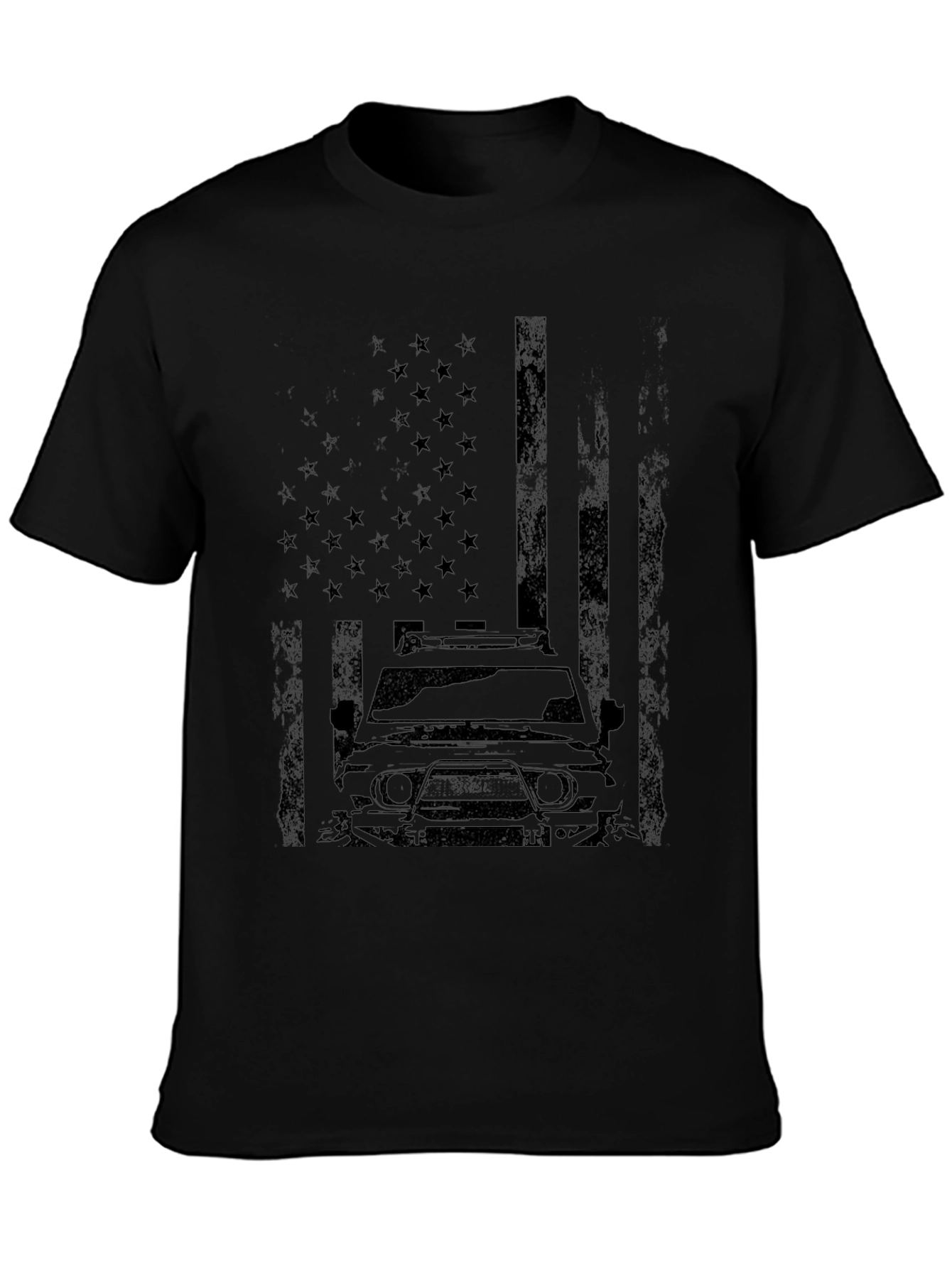 American Flag SUV Graphic Tee - Black Cotton Blend