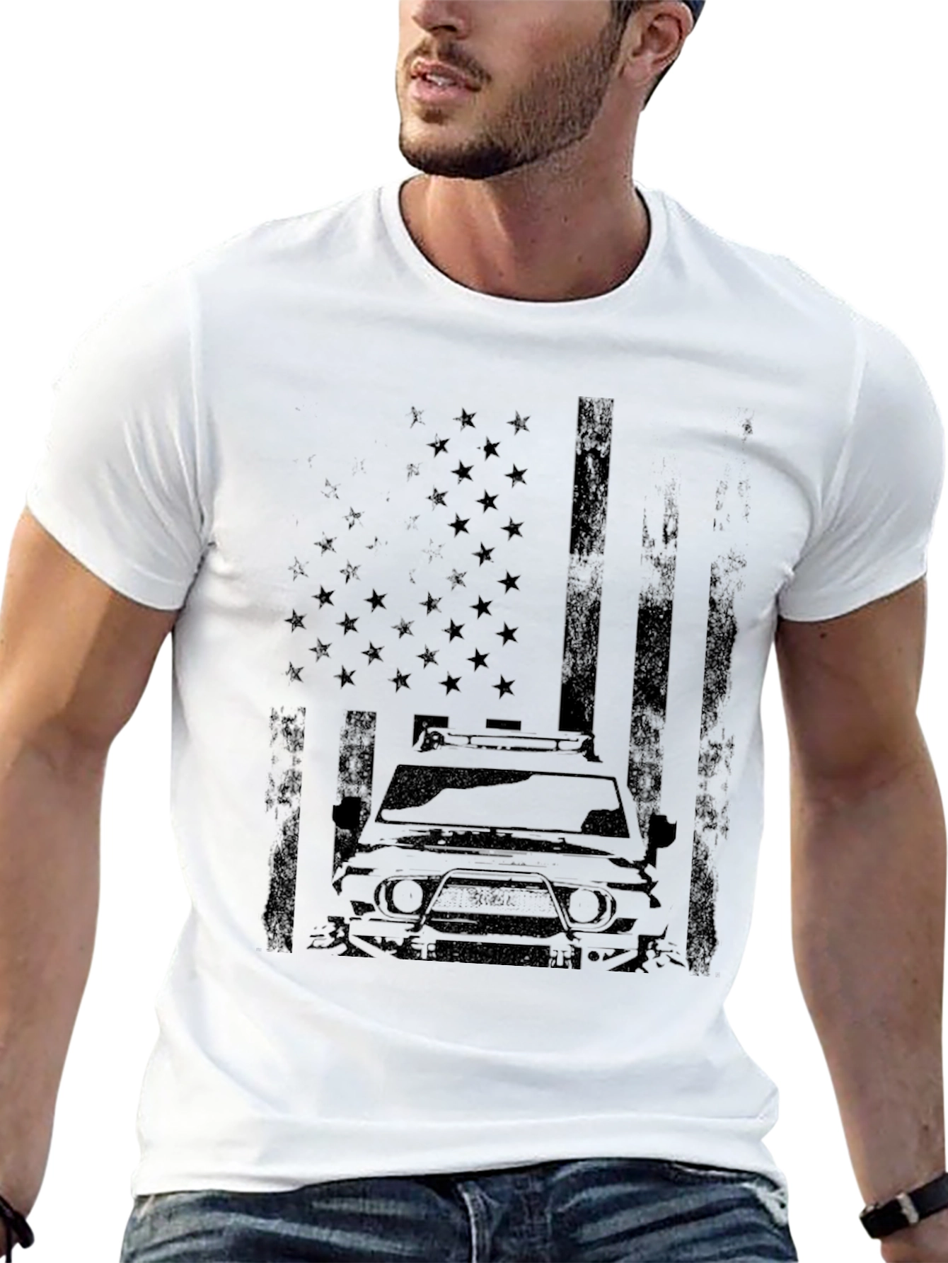 American Flag SUV Graphic Tee - Black Cotton Blend