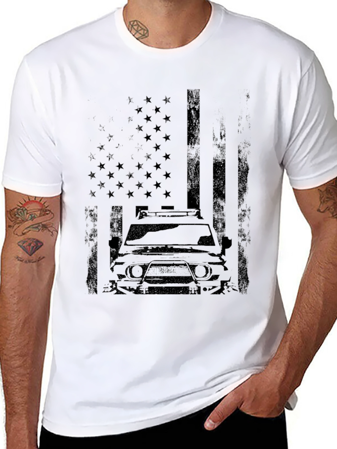 American Flag SUV Graphic Tee - Black Cotton Blend