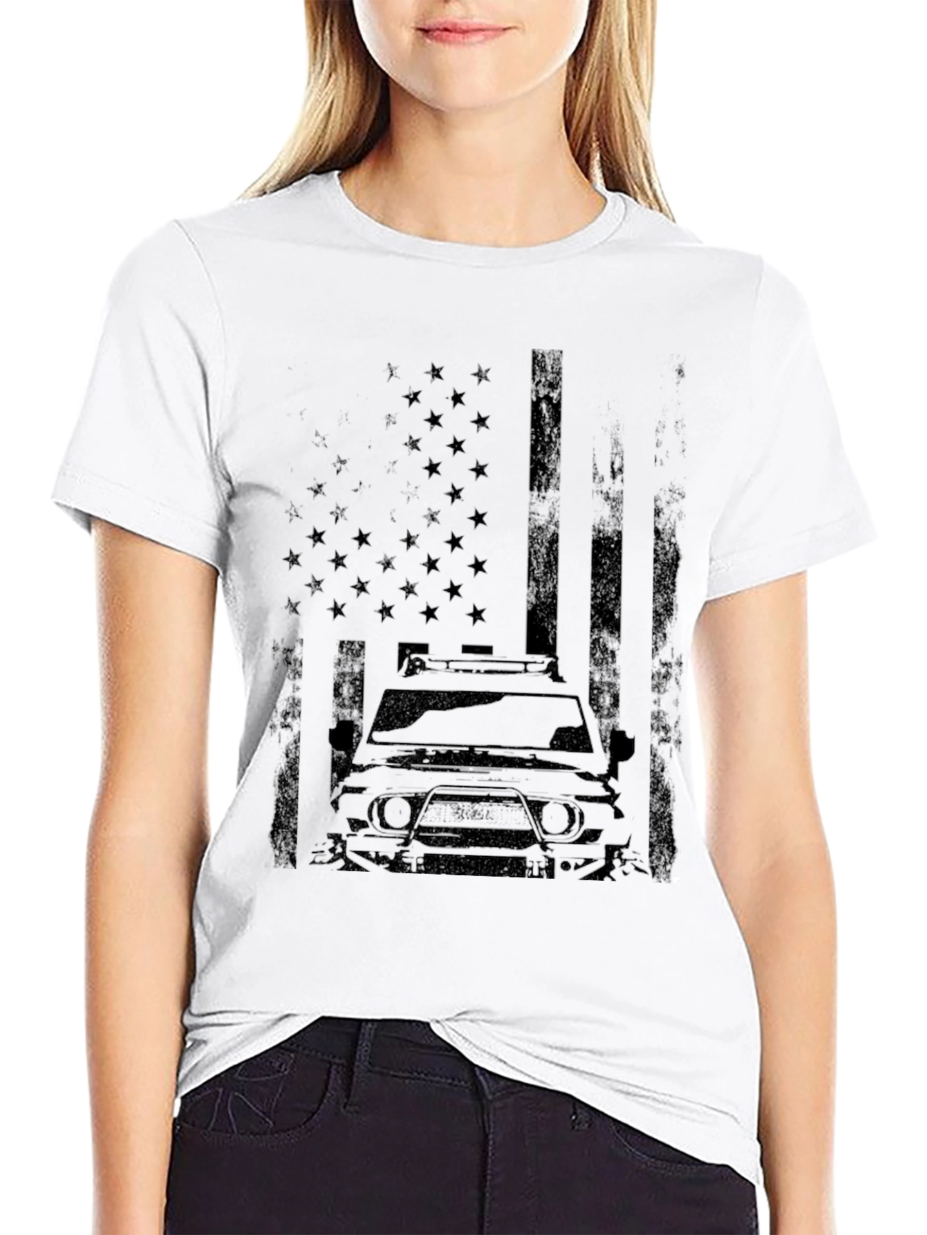 American Flag SUV Graphic Tee - Black Cotton Blend