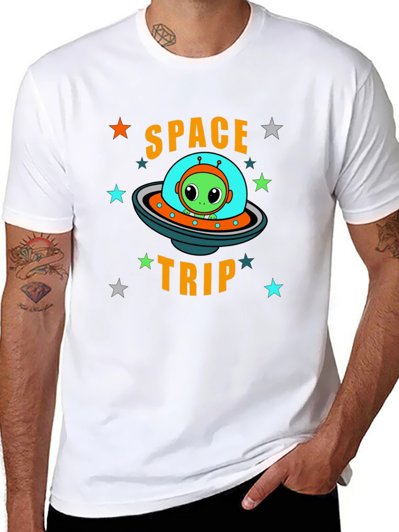 Space Trip Alien UFO Graphic T-Shirt