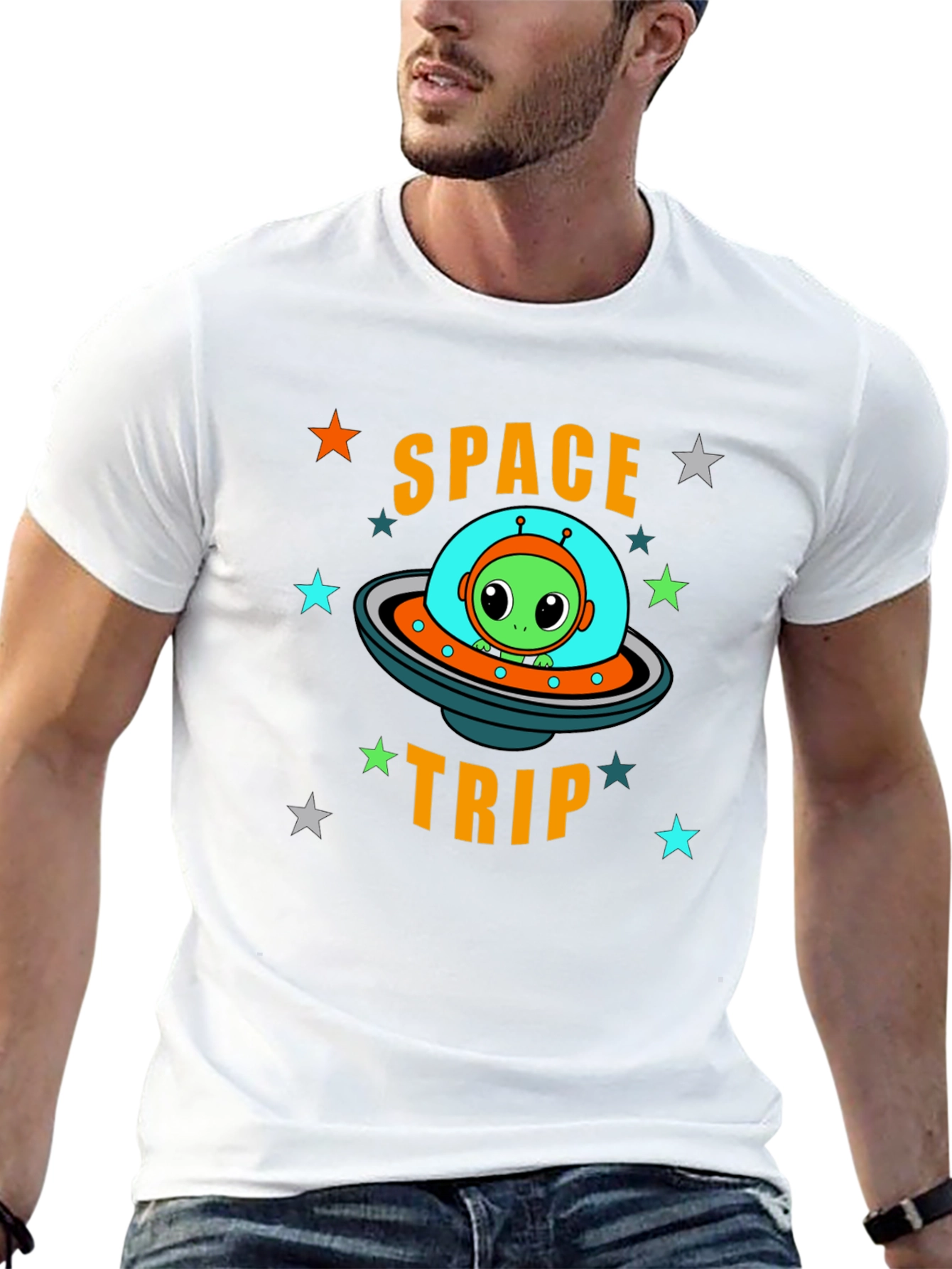Space Trip Alien UFO Graphic T-Shirt