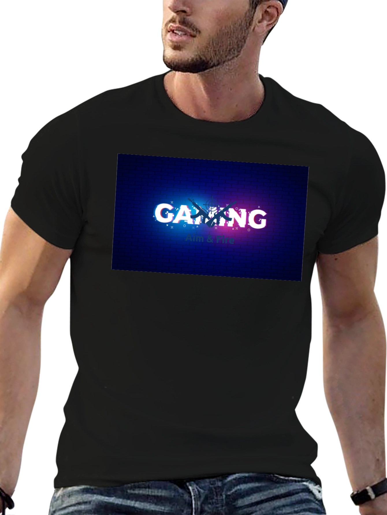Gaming Aim & Fire Graphic T-Shirt - Black