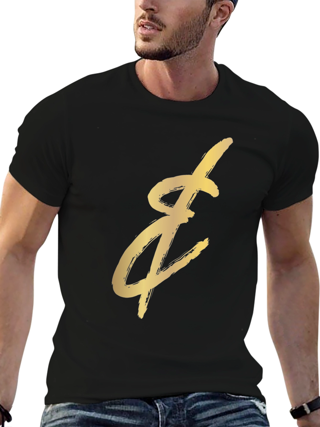 Gold Brushstroke Graphic Black T-Shirt