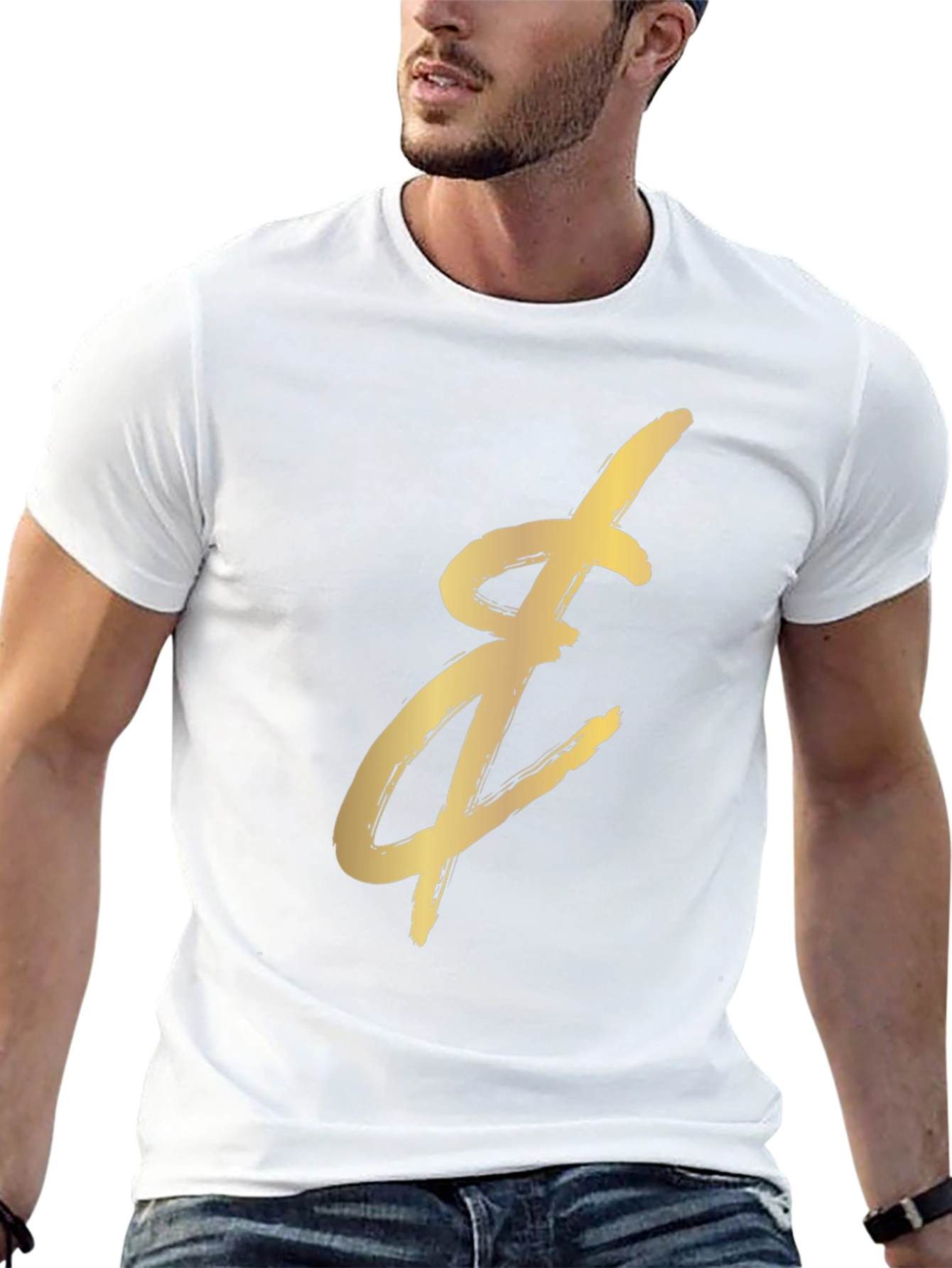 Gold Brushstroke Graphic Black T-Shirt
