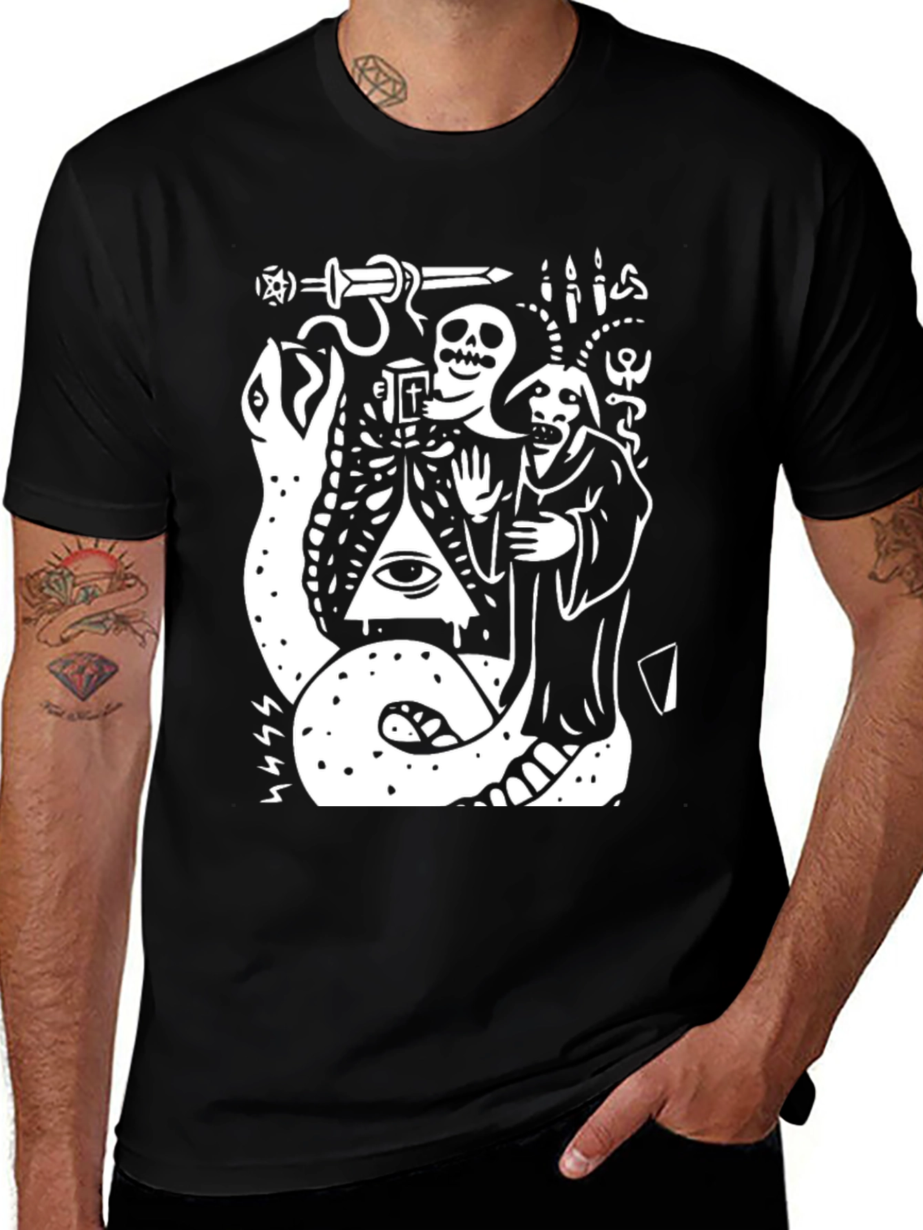 Occult Snake & Skull Graphic Tee - Black