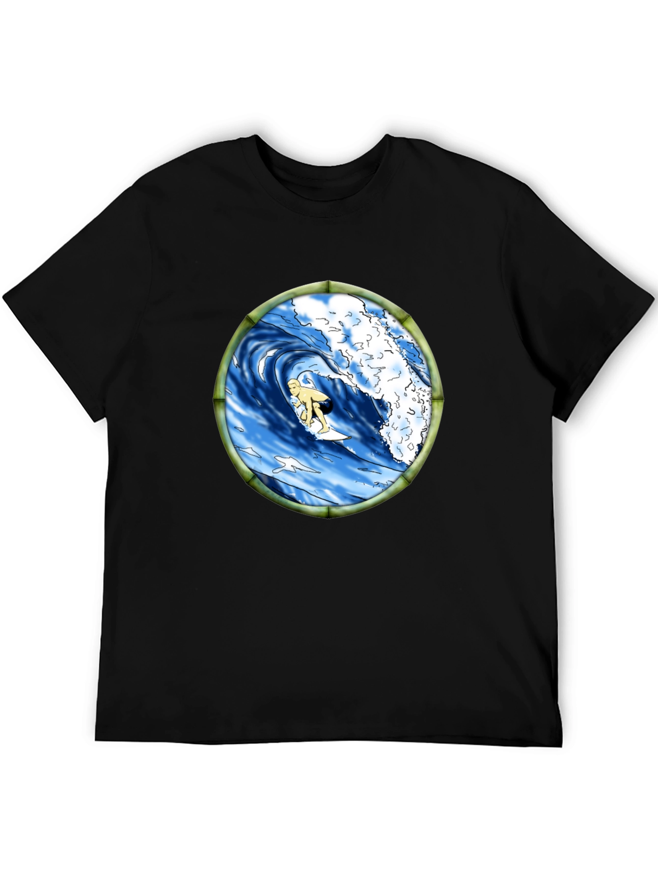 Surfing Wave Graphic Black T-Shirt