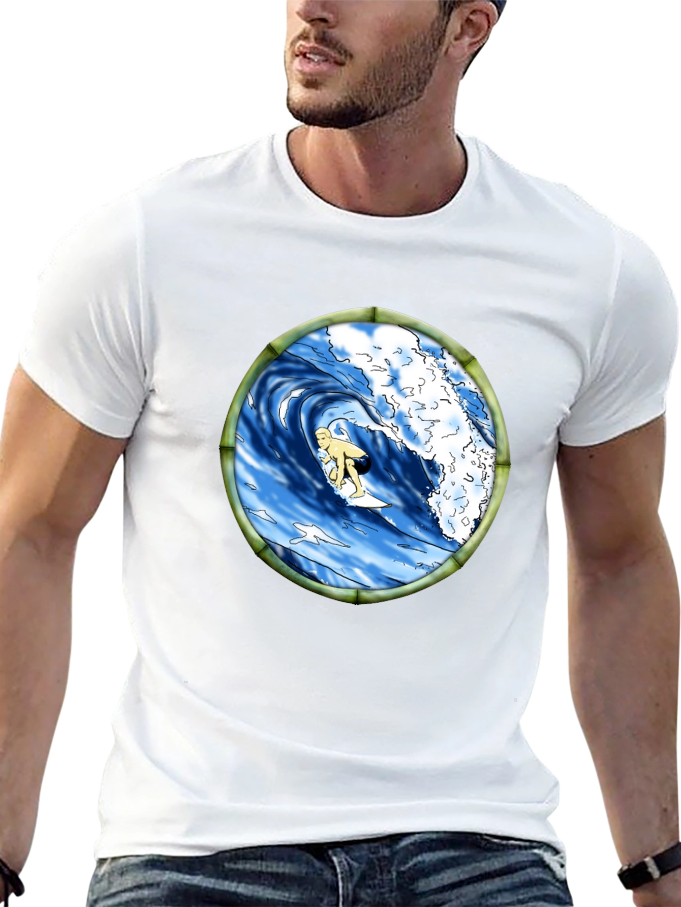 Surfing Wave Graphic Black T-Shirt