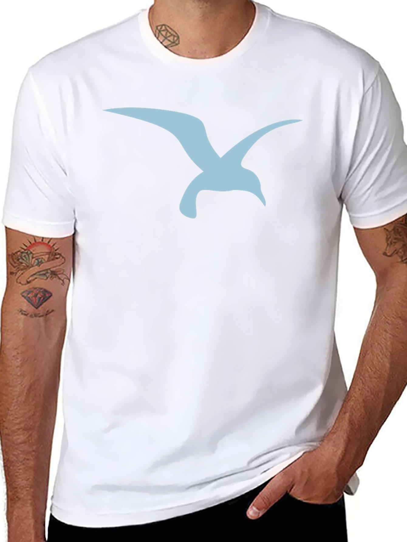 Mens Black T-Shirt with Blue Seagull Graphic