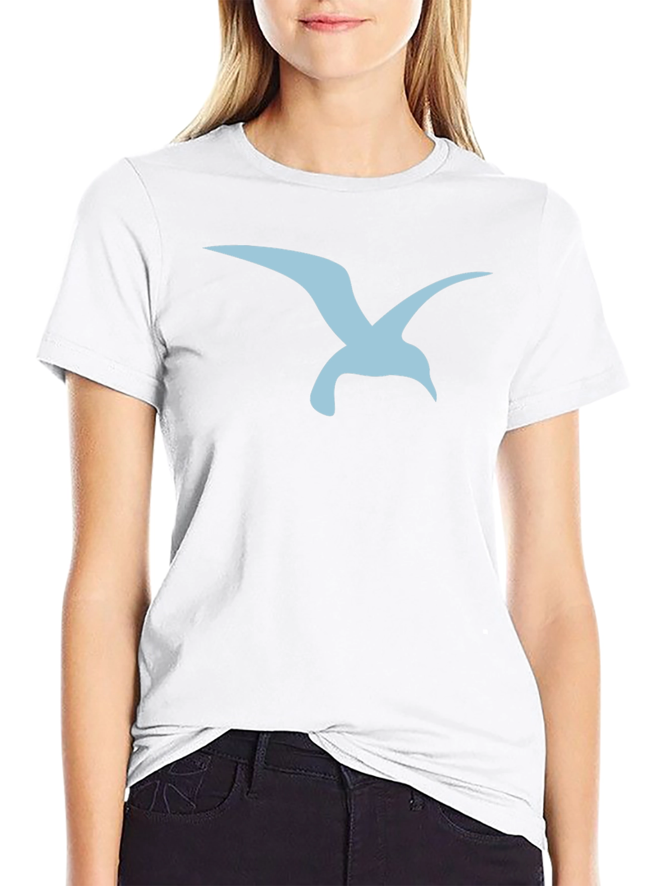 Mens Black T-Shirt with Blue Seagull Graphic