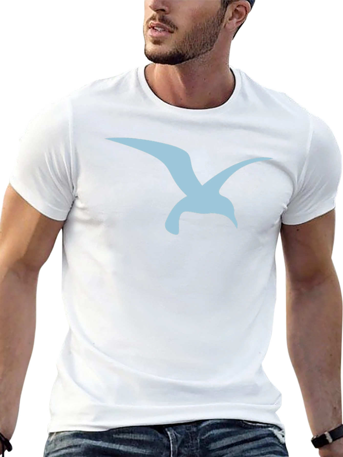 Mens Black T-Shirt with Blue Seagull Graphic