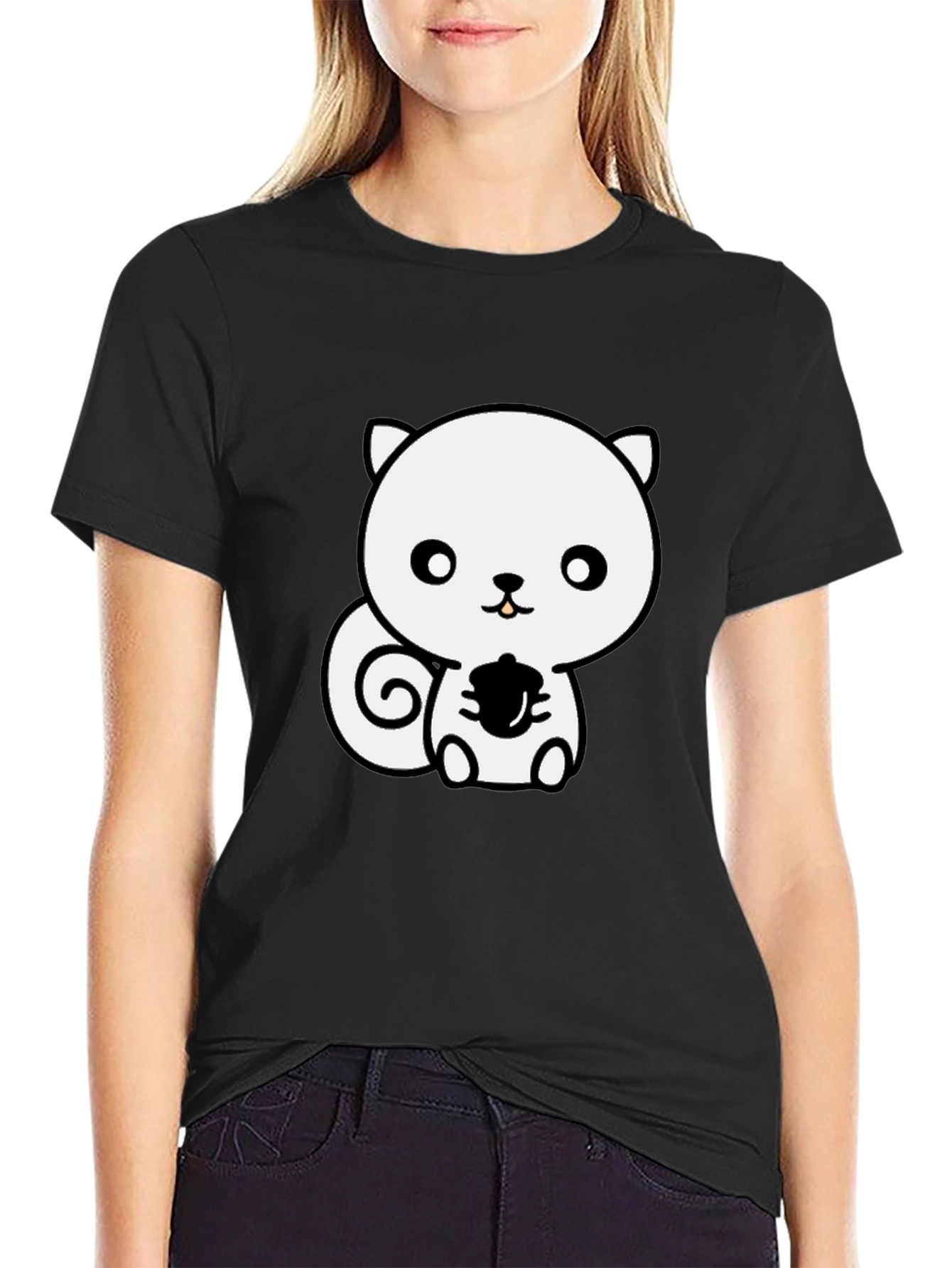 Cute Cartoon Squirrel T-Shirt - Black