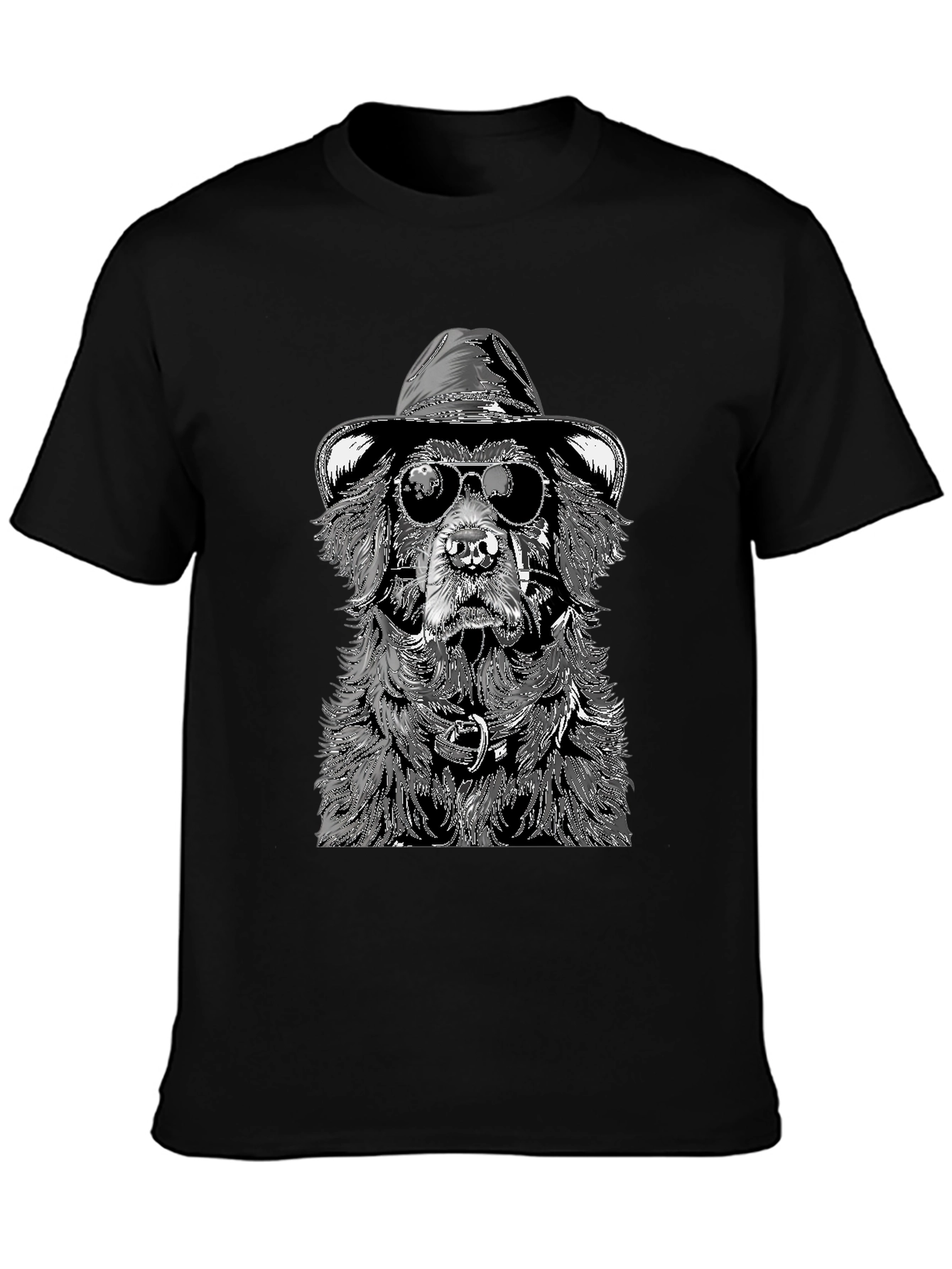 Dog with Hat and Shades Black T-Shirt