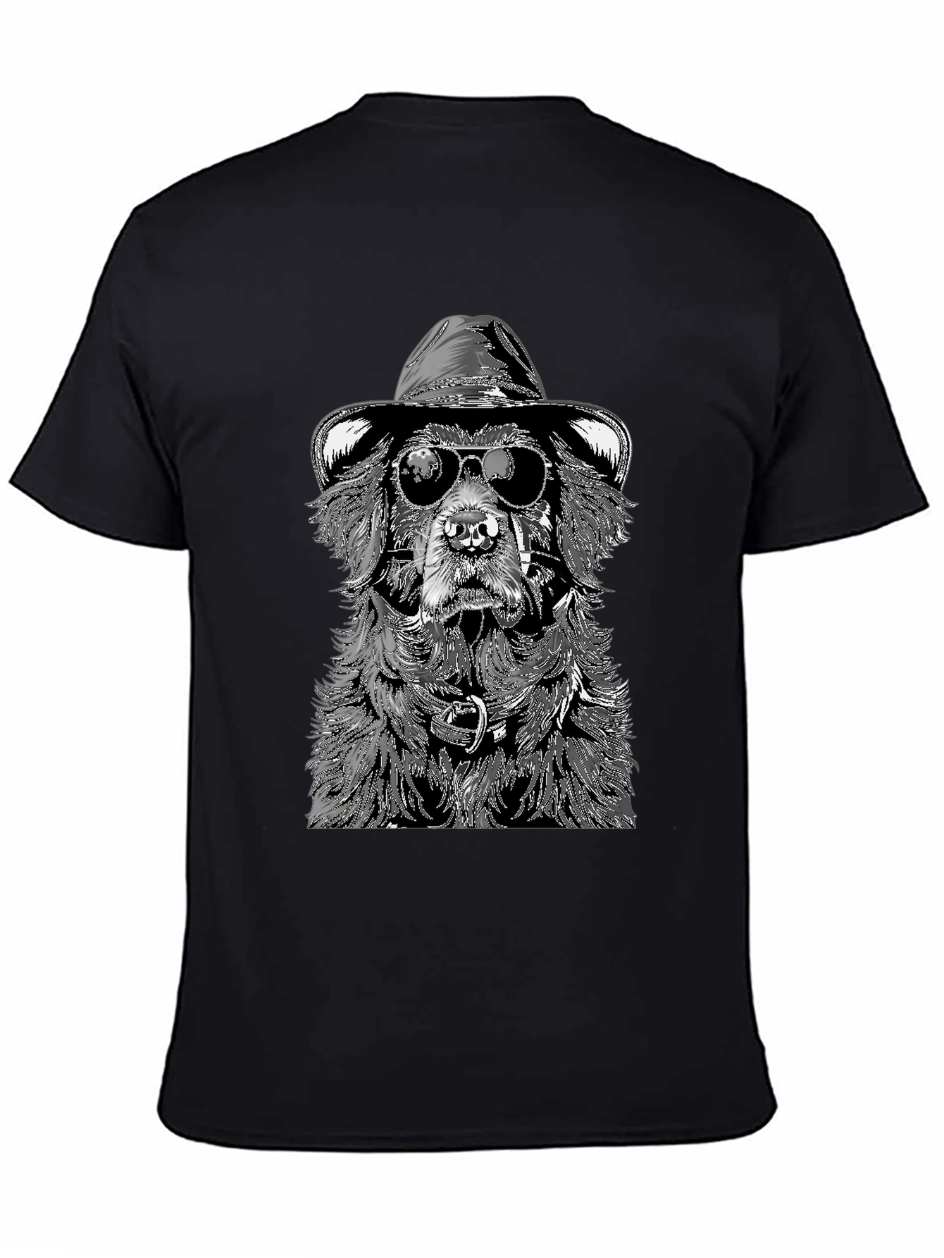 Dog with Hat and Shades Black T-Shirt