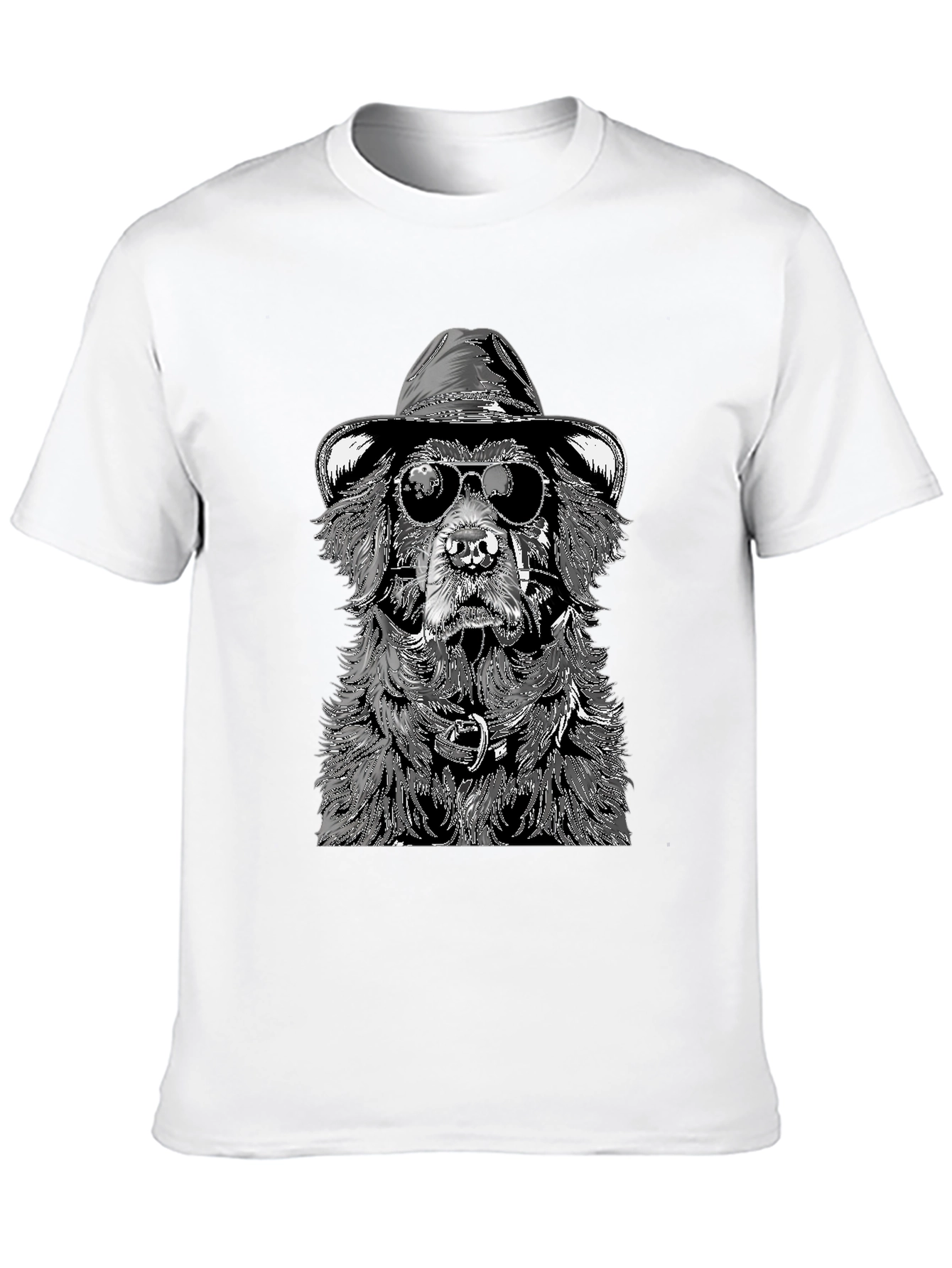 Dog with Hat and Shades Black T-Shirt