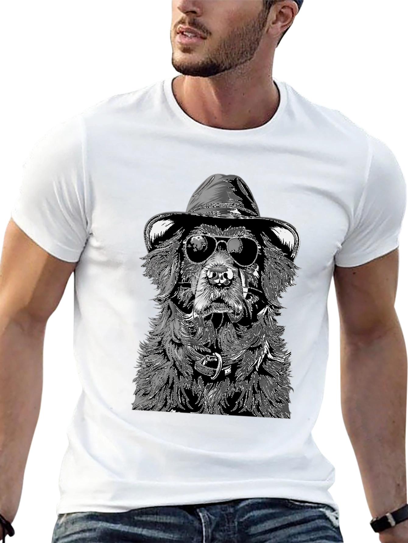 Dog with Hat and Shades Black T-Shirt