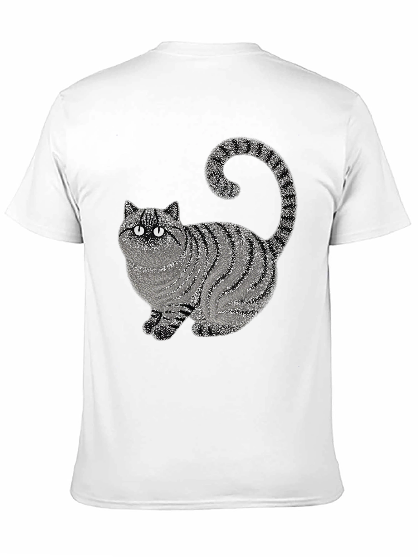 Striped Cat Graphic Black T-Shirt - Novelty Design
