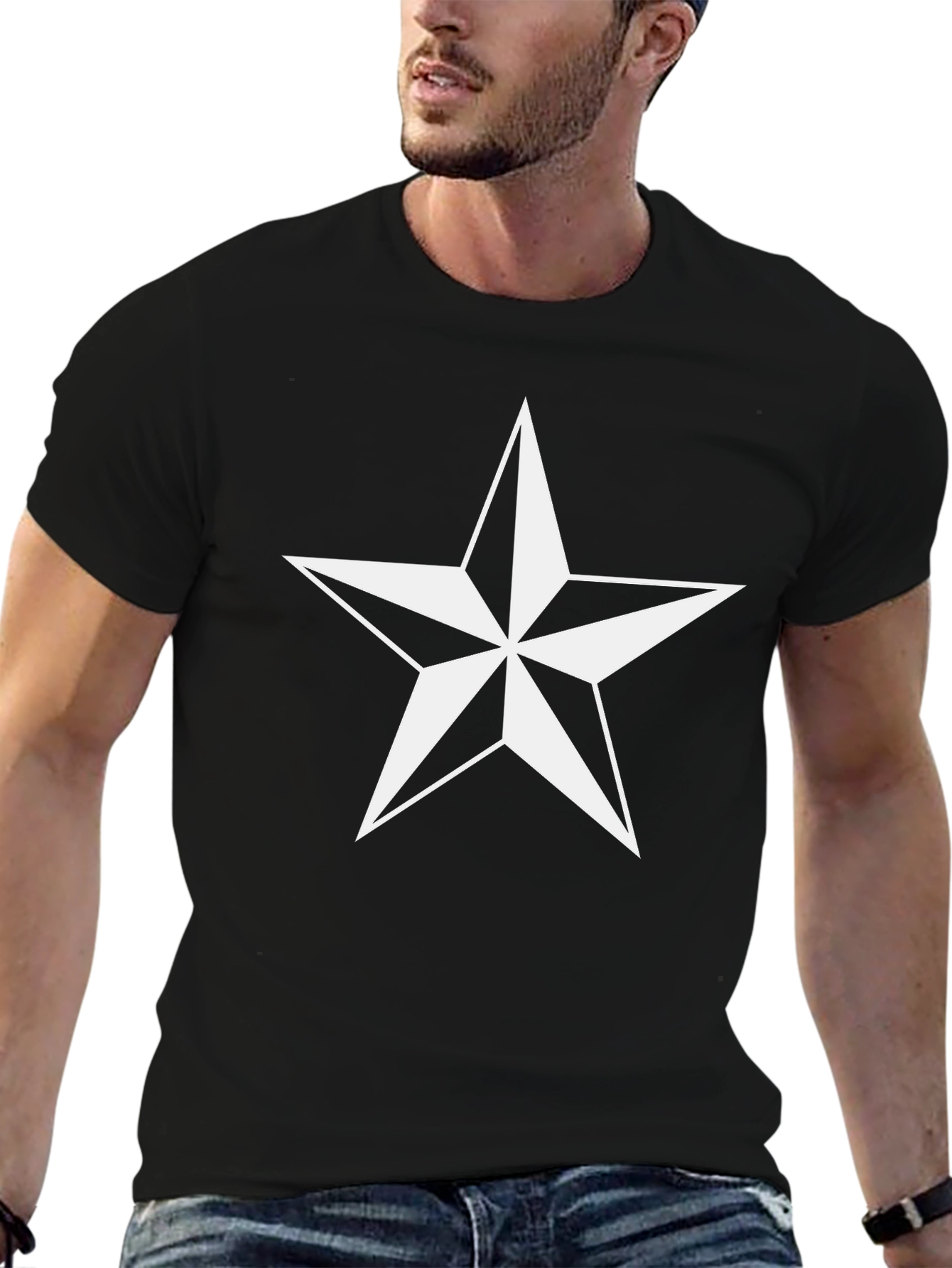 Classic Black Star Graphic Tee - Mens Casual Style