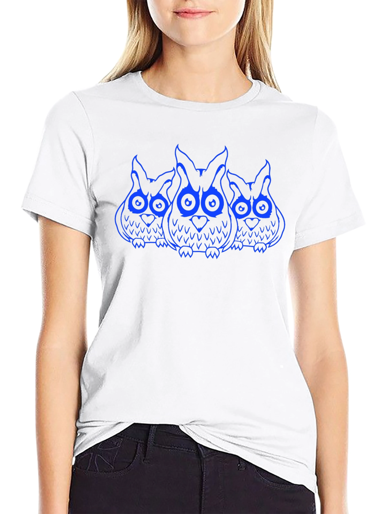 Owl Trio Graphic Print T-Shirt - Black
