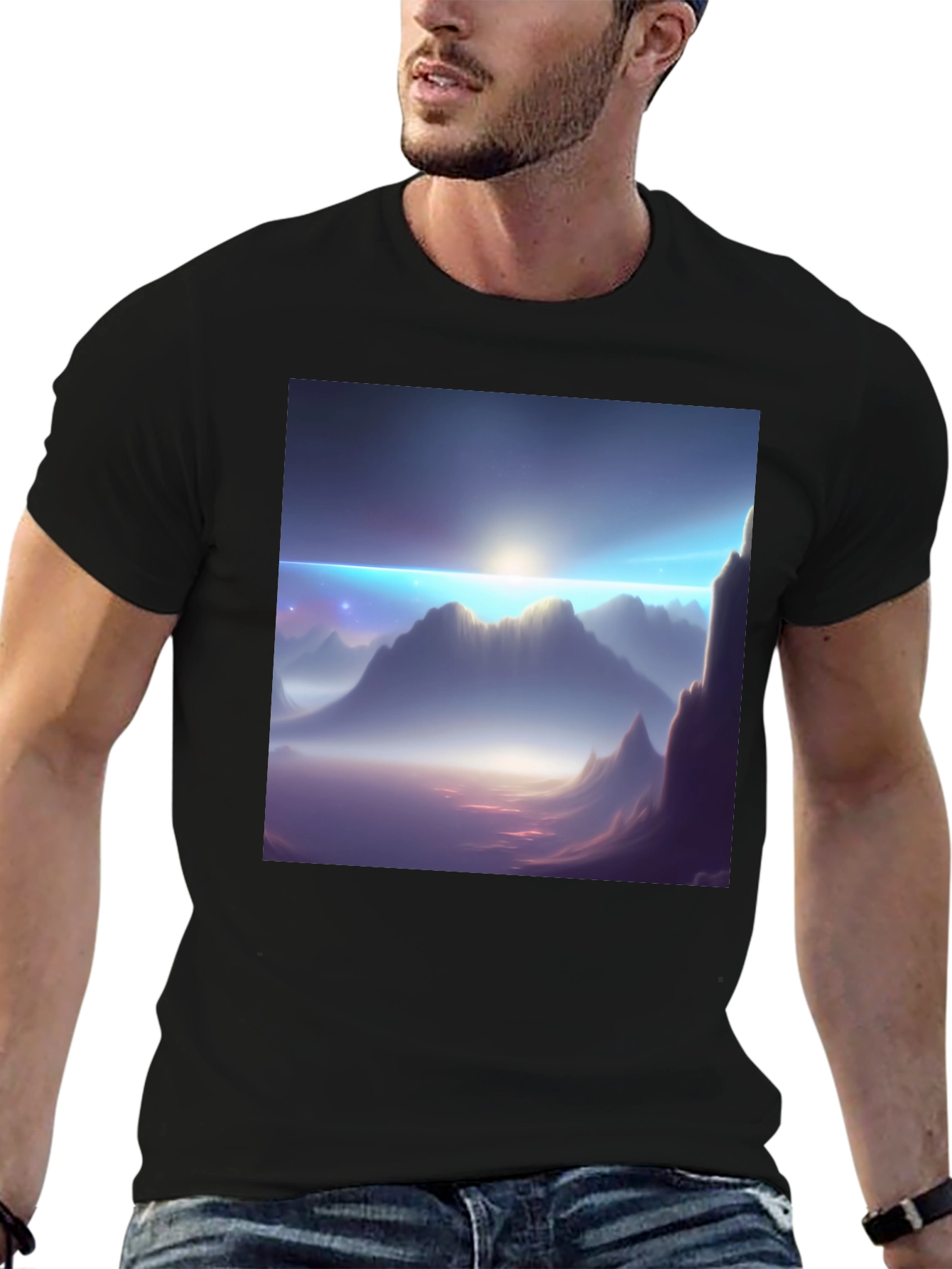 Mountainscape Graphic Tee - Black Cotton Blend