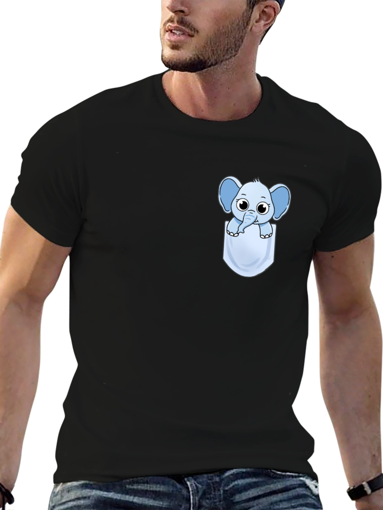 Cute Cartoon Elephant Pocket T-Shirt
