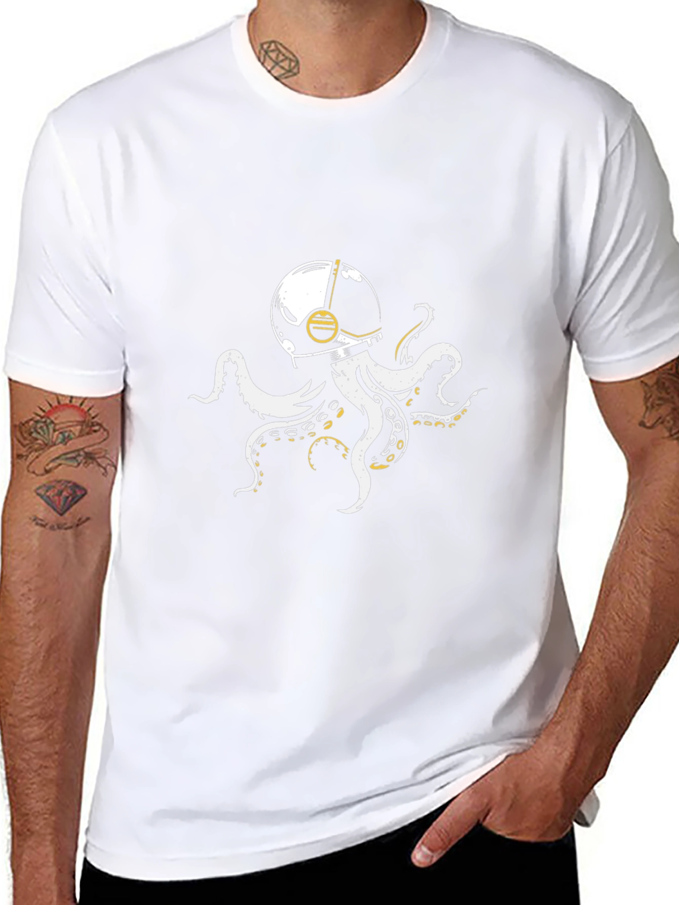 Astronaut Octopus Graphic Tee - Black Cotton Blend