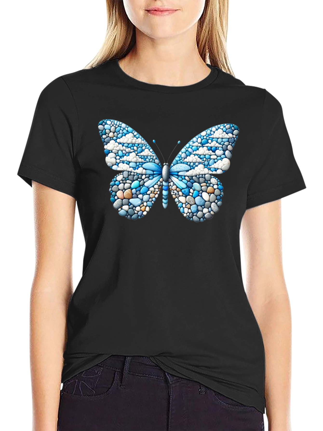 Butterfly Pebble Art Black T-Shirt