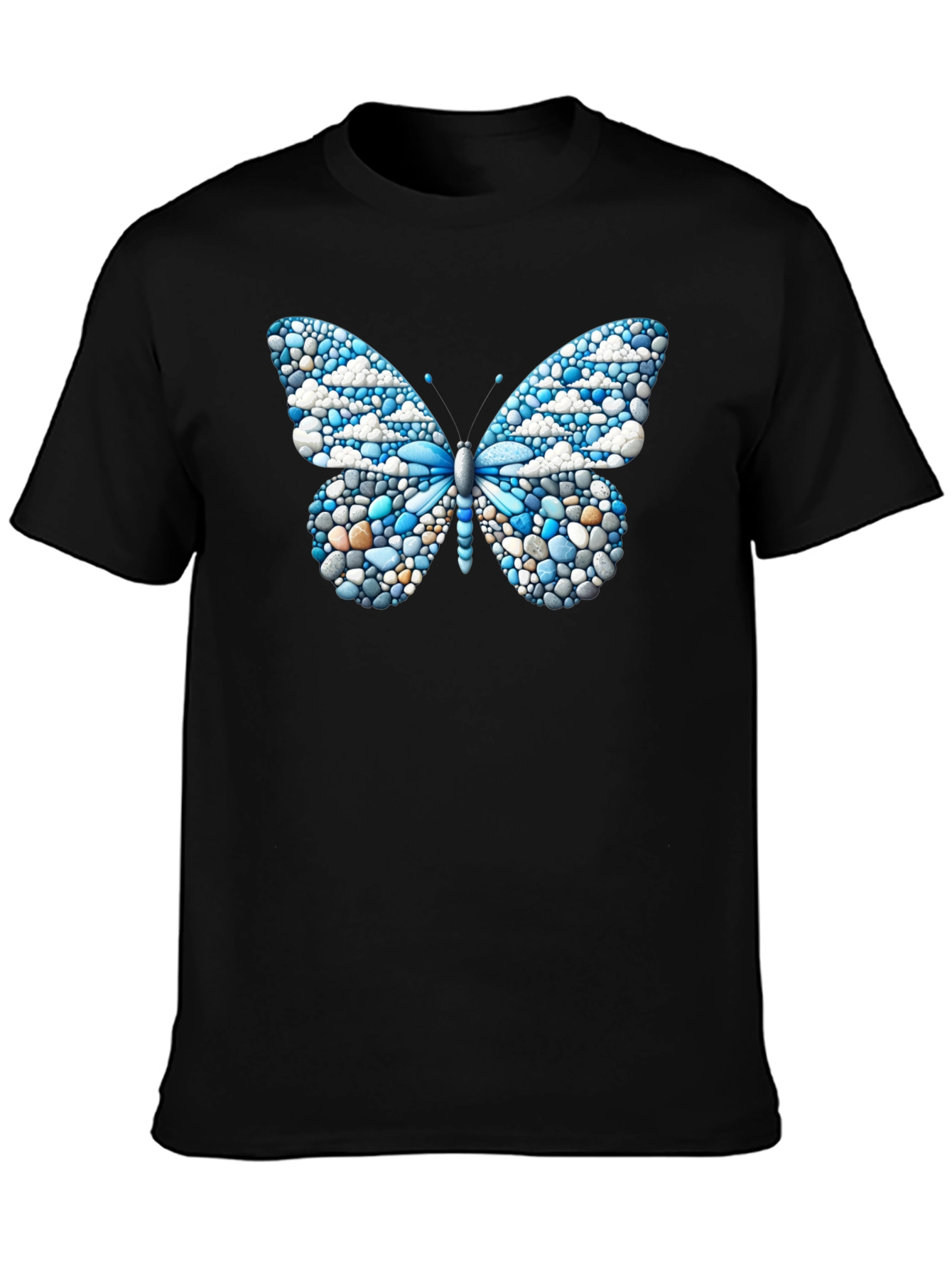 Butterfly Pebble Art Black T-Shirt