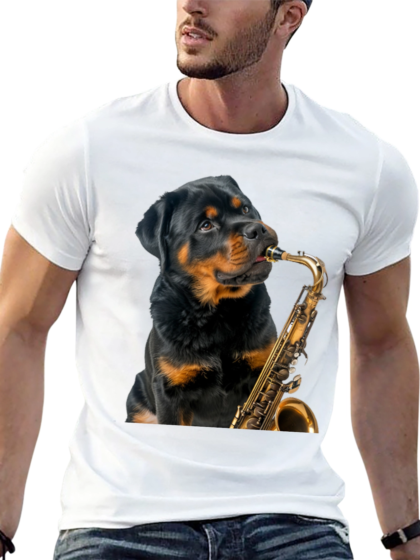 Rottweiler Saxophone T-Shirt - Musical Dog Tee