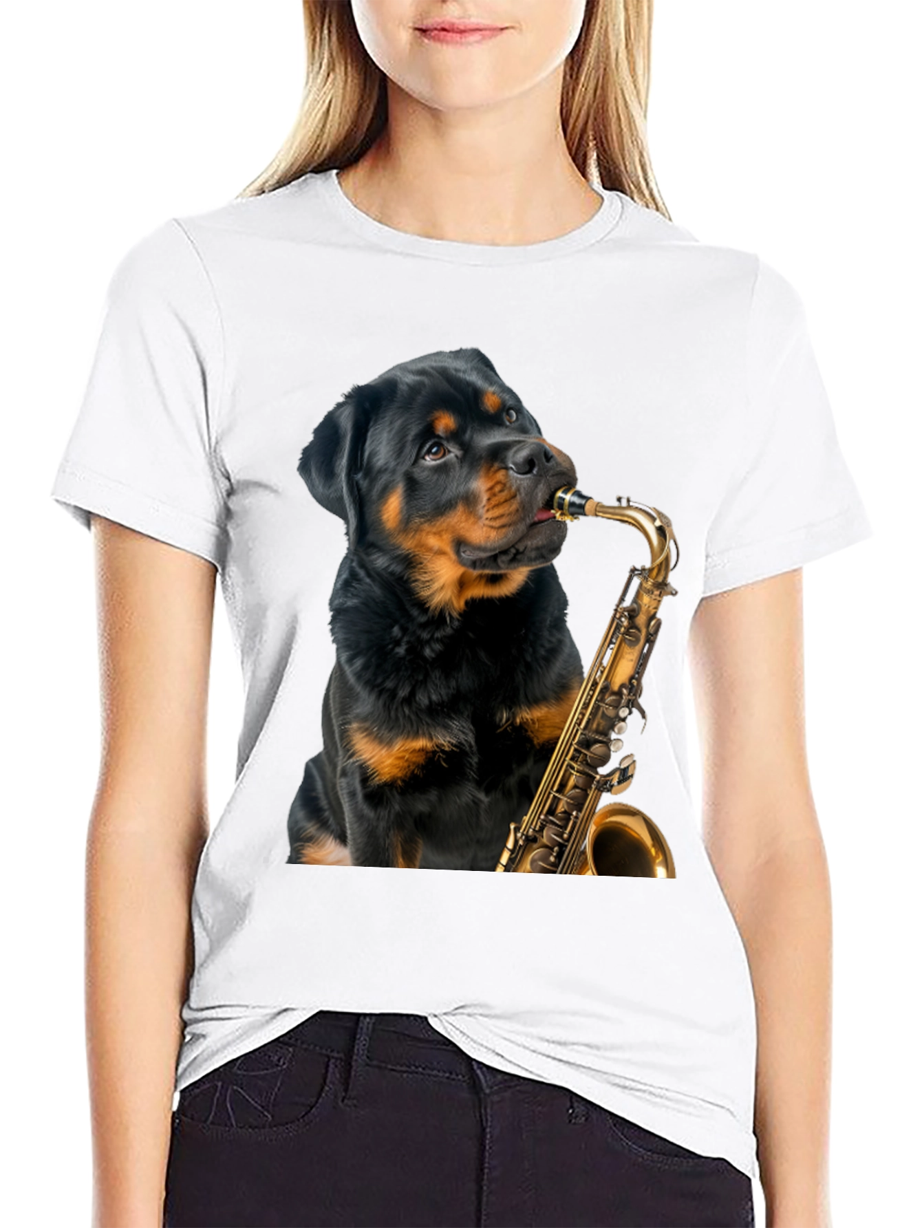 Rottweiler Saxophone T-Shirt - Musical Dog Tee