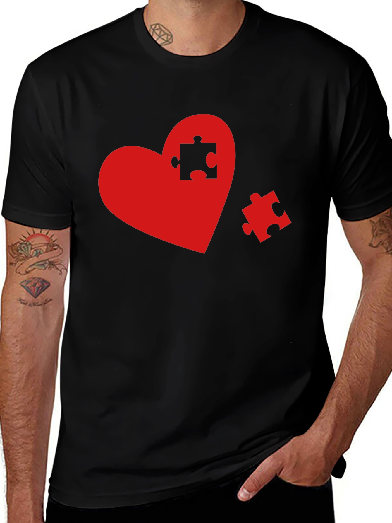 Heart Puzzle Piece Graphic Tee - Black