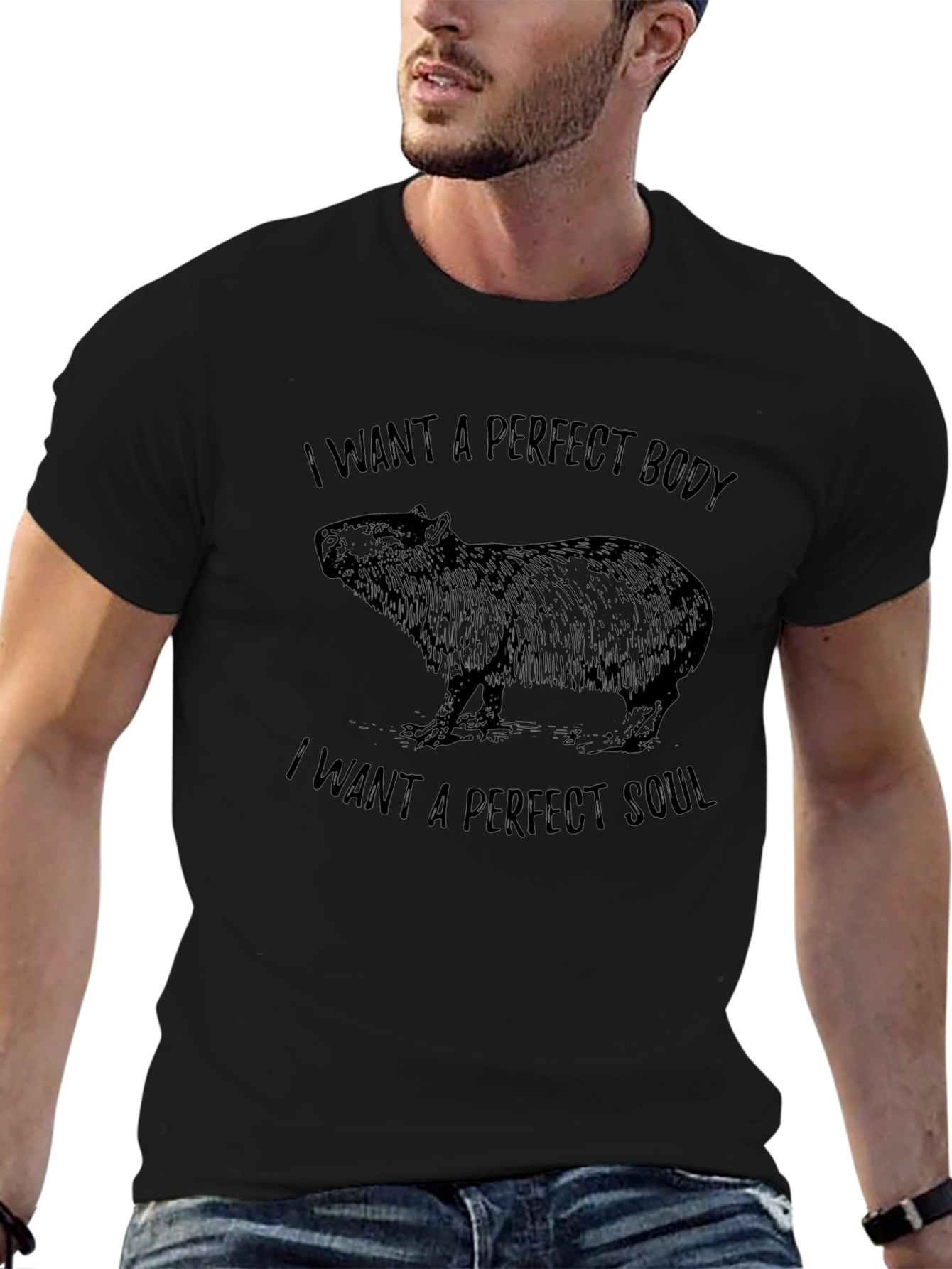 Capybara Perfect Body Soul Graphic Black Tee