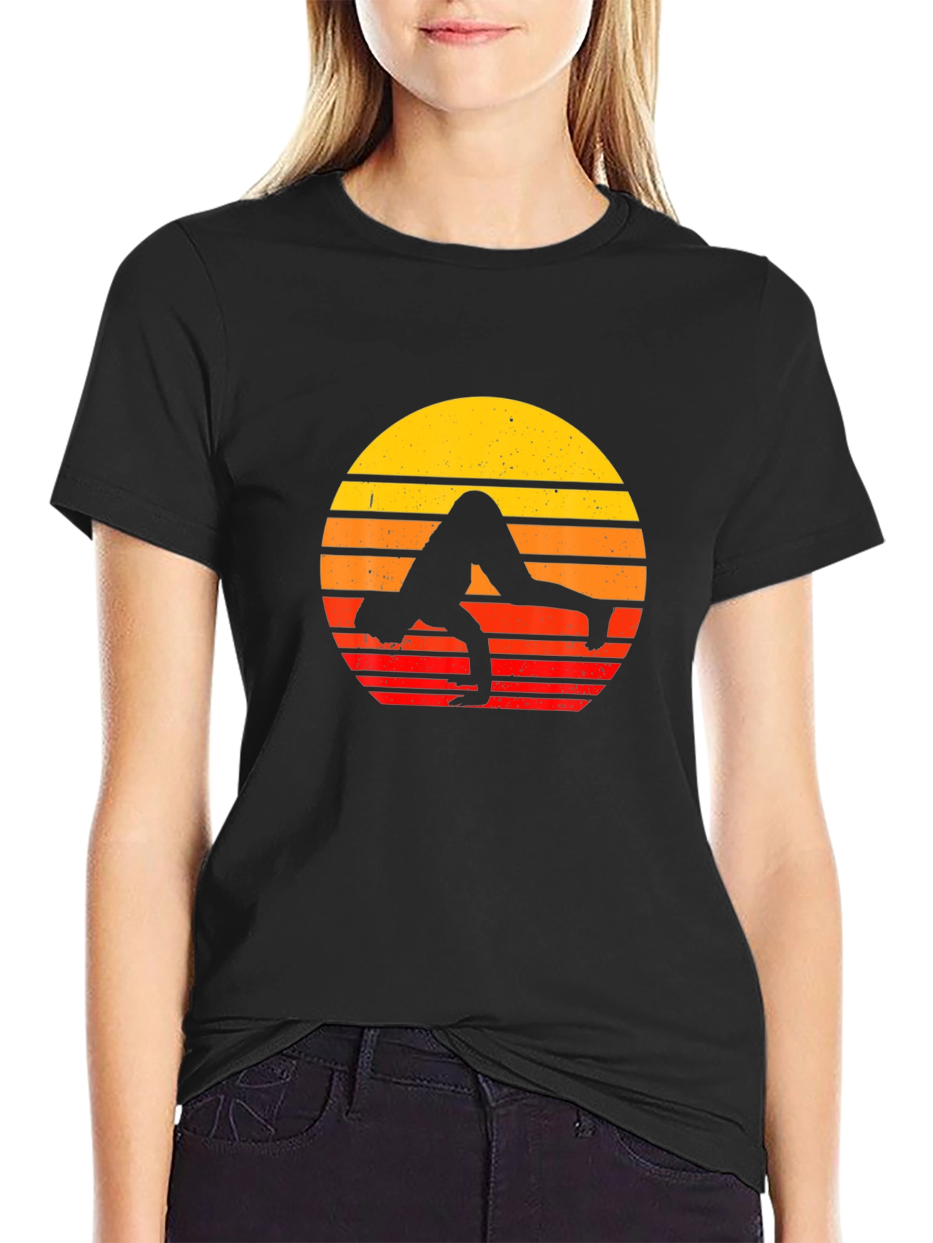 Yoga Sunset Graphic Tee - Black Cotton Blend Shirt