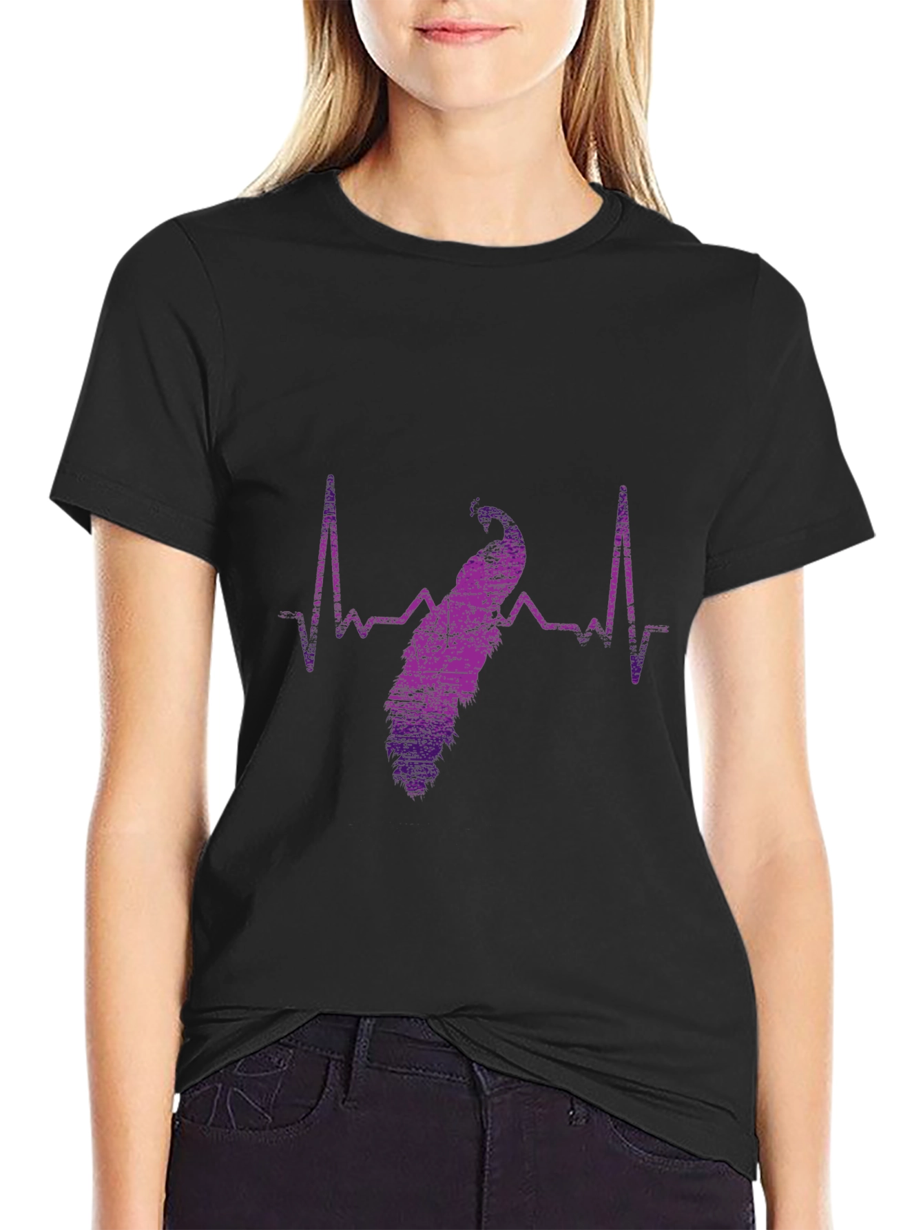 Peacock Heartbeat Graphic Tee - Stylish Mens T-Shirt