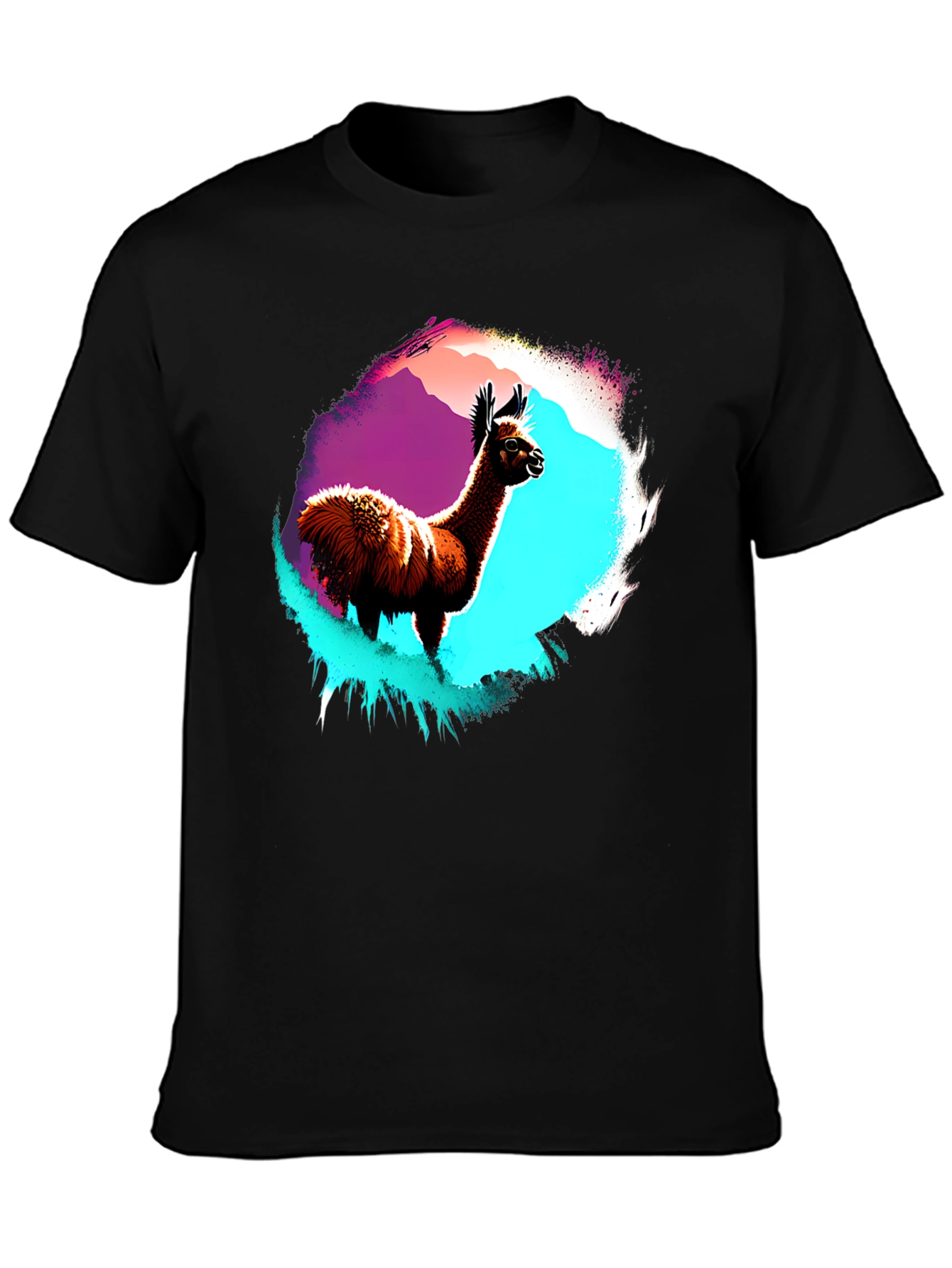 Llama Graphic T-Shirt - Mens Black Crew Neck Tee