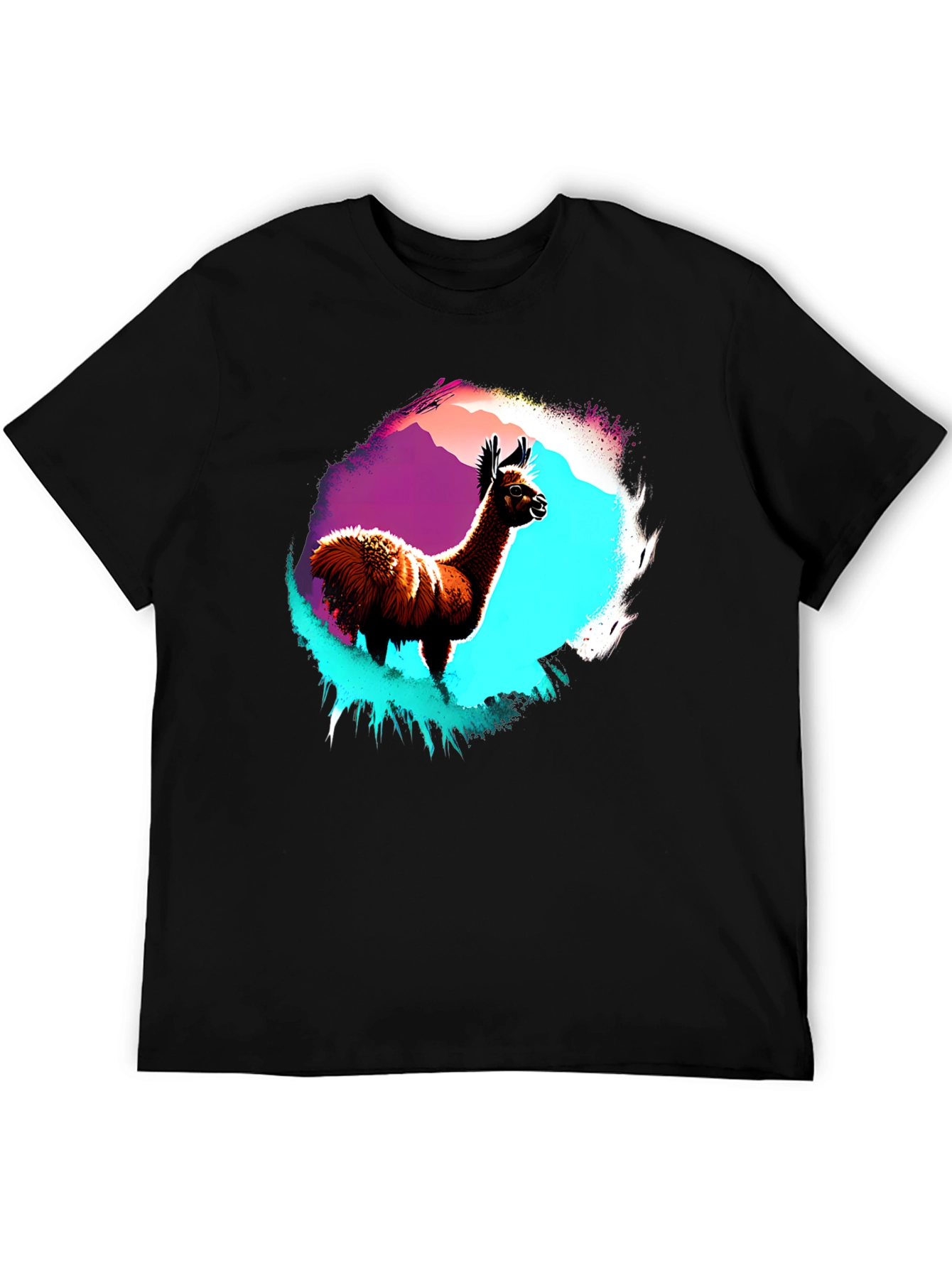 Llama Graphic T-Shirt - Mens Black Crew Neck Tee