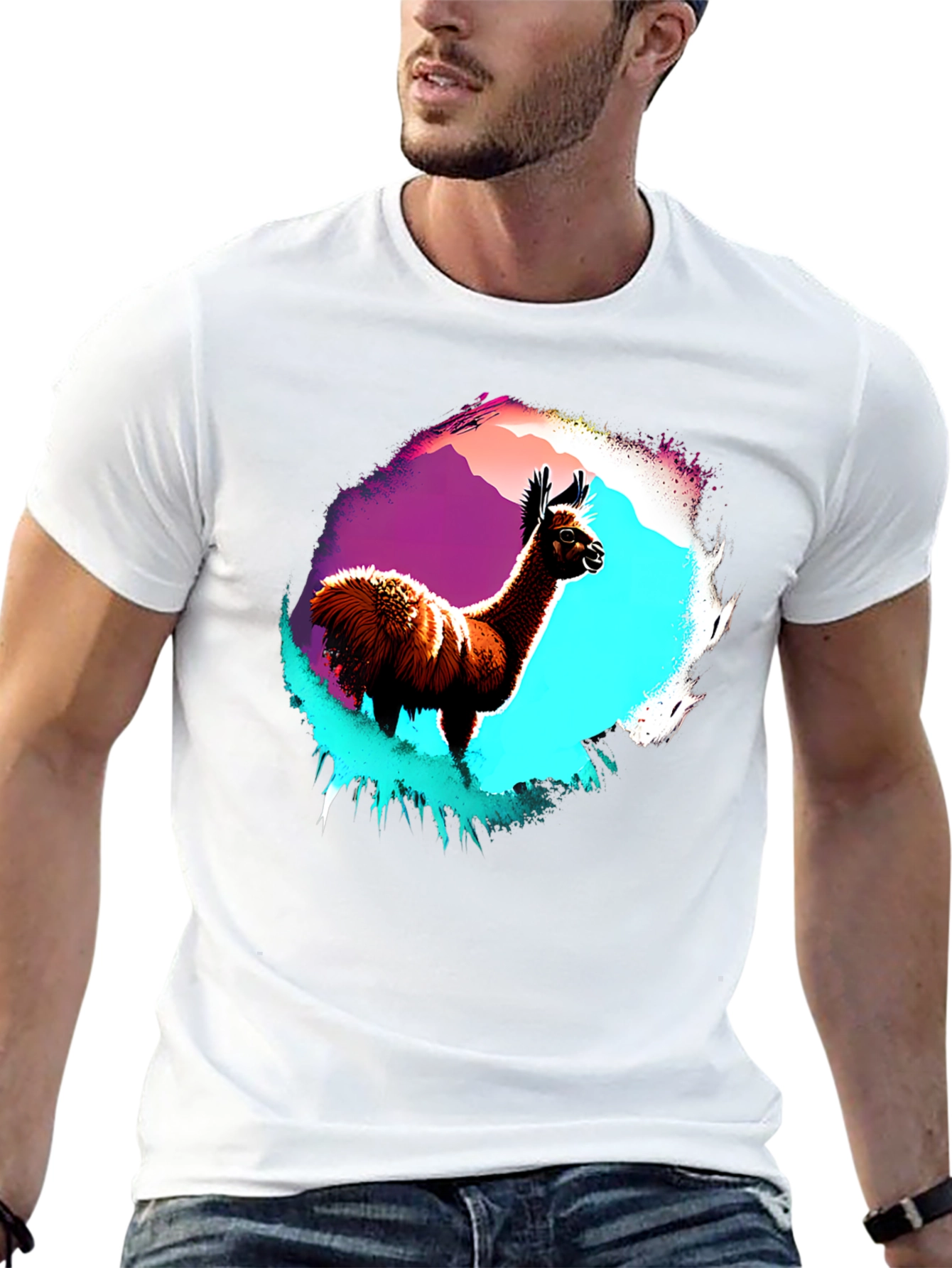 Llama Graphic T-Shirt - Mens Black Crew Neck Tee
