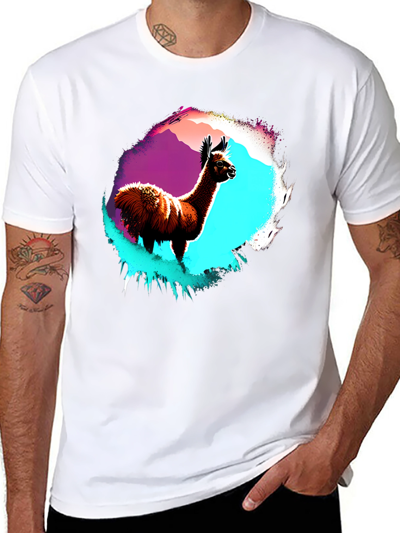 Llama Graphic T-Shirt - Mens Black Crew Neck Tee