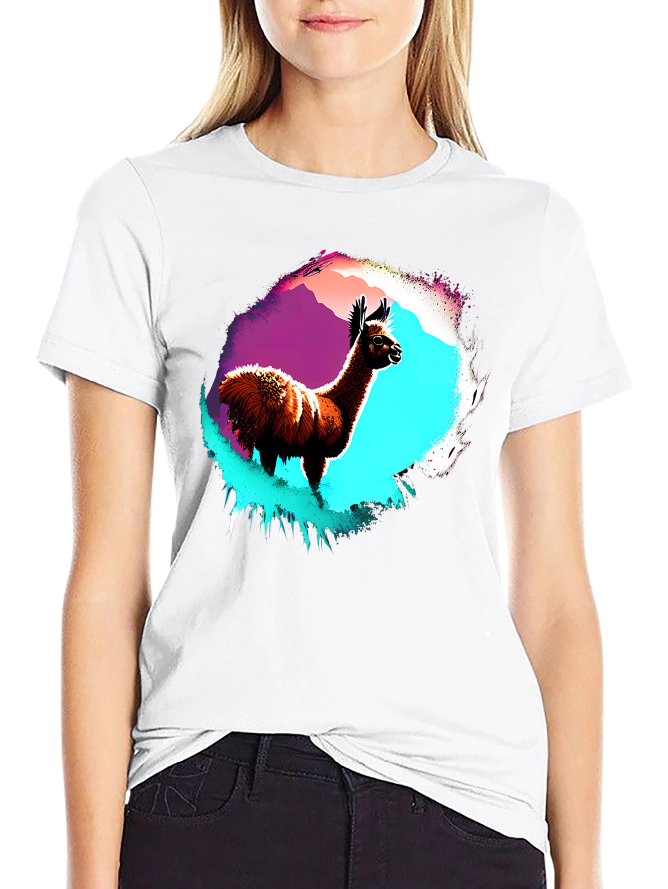 Llama Graphic T-Shirt - Mens Black Crew Neck Tee