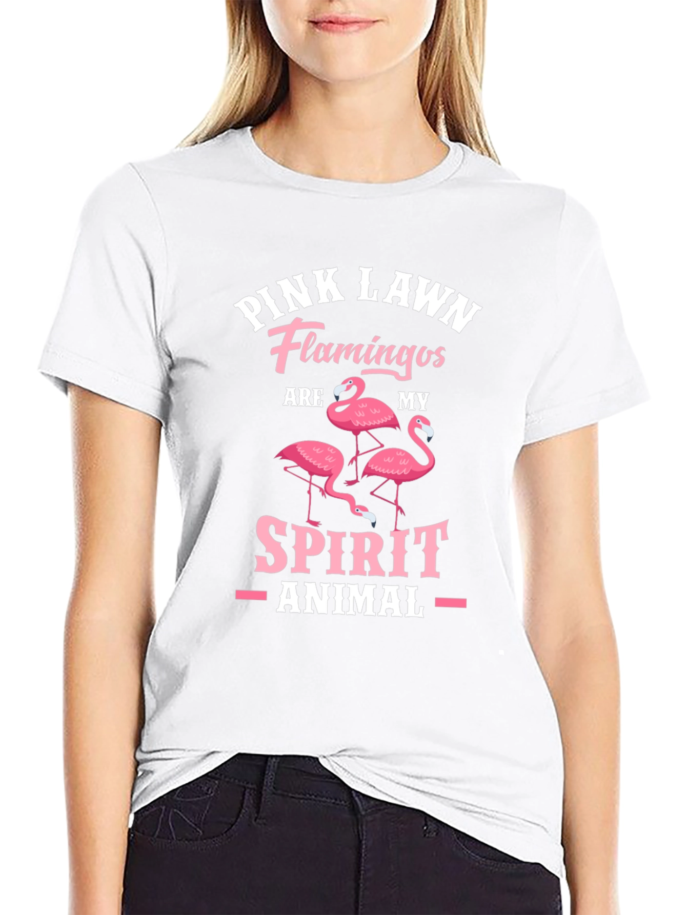 Pink Lawn Flamingos Spirit Animal Black T-Shirt