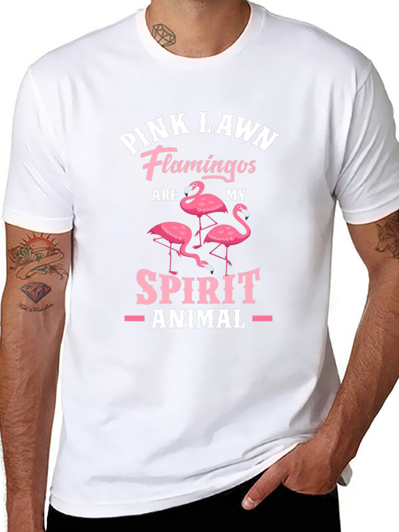 Pink Lawn Flamingos Spirit Animal Black T-Shirt