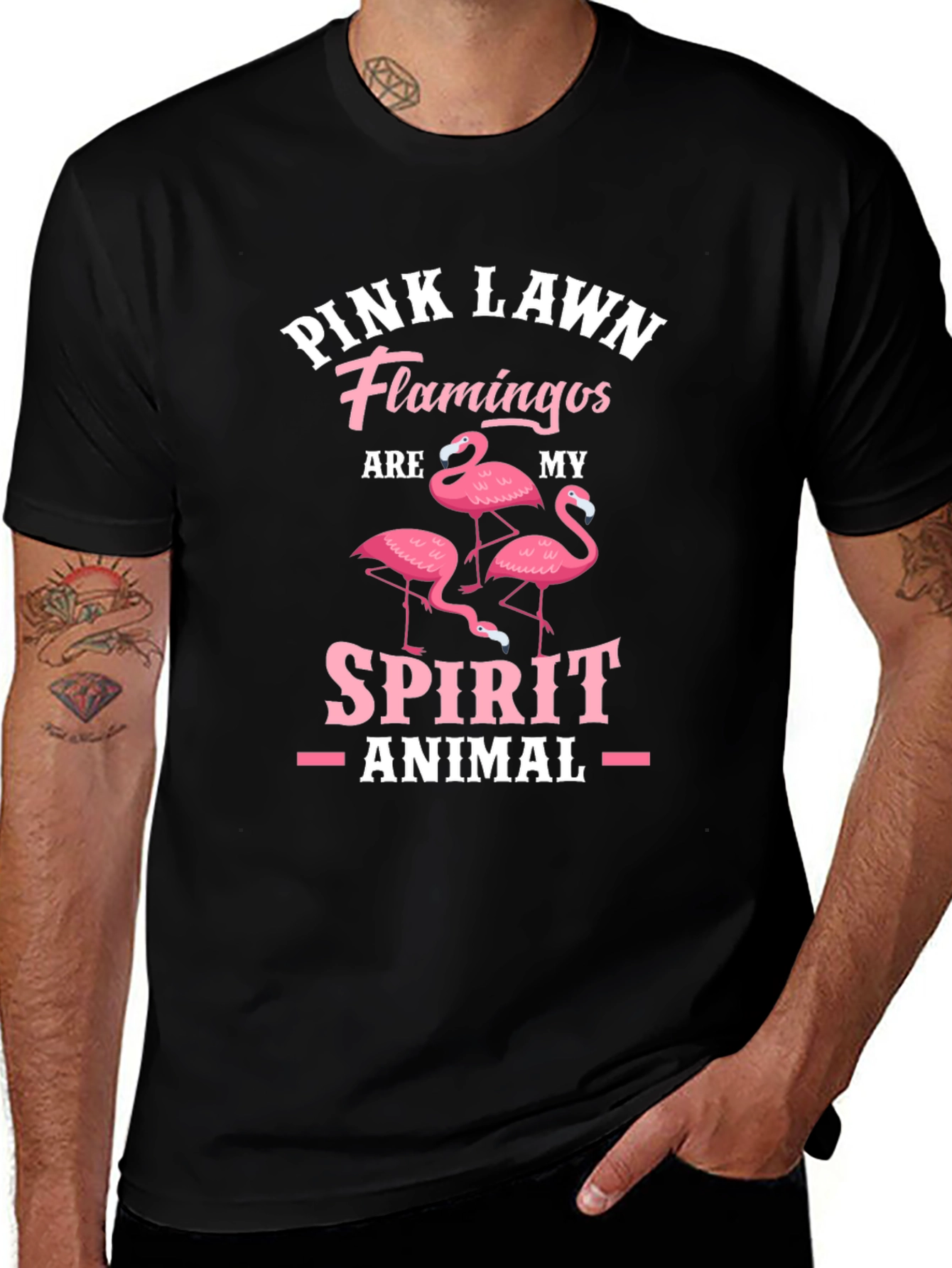 Pink Lawn Flamingos Spirit Animal Black T-Shirt