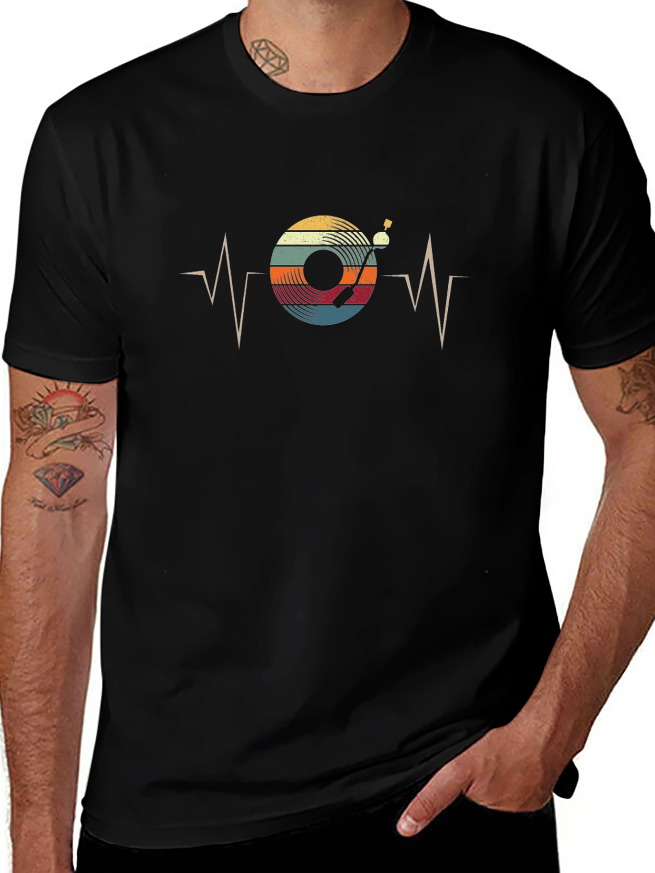 Retro Vinyl Record Heartbeat Graphic T-Shirt