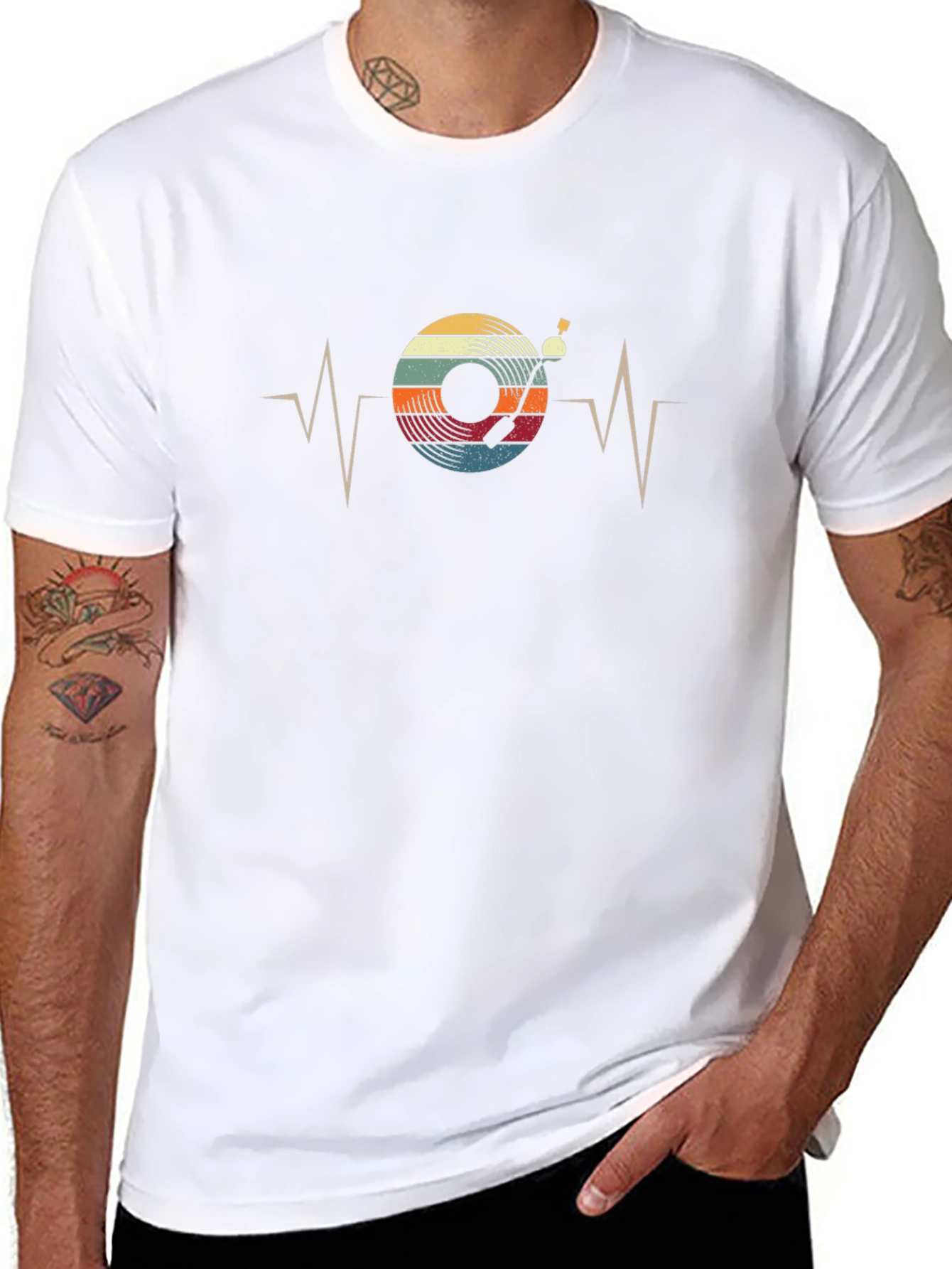 Retro Vinyl Record Heartbeat Graphic T-Shirt