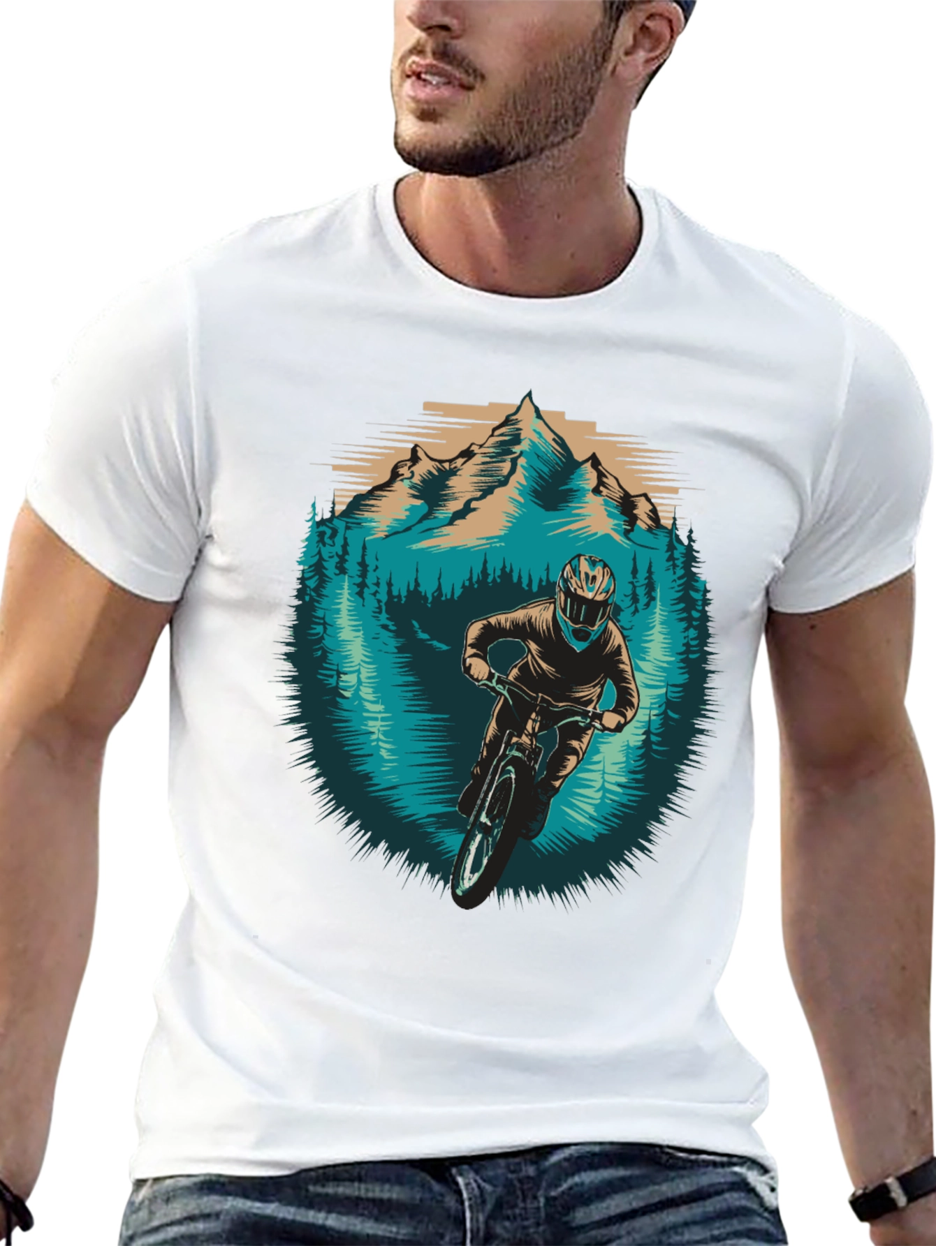 Mountain Biker Graphic Tee - Nature Adventure Shirt