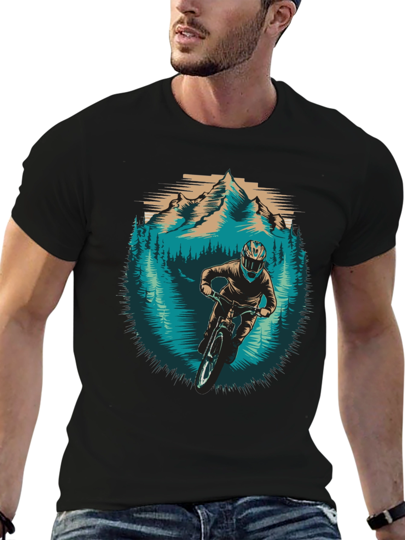 Mountain Biker Graphic Tee - Nature Adventure Shirt