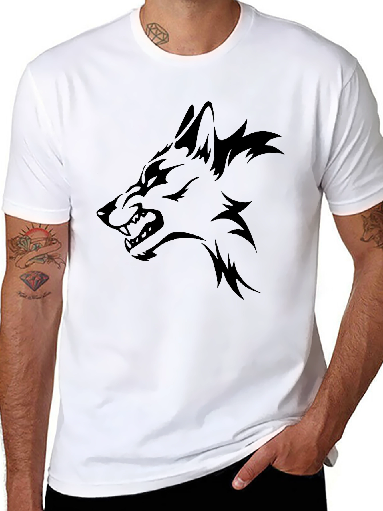 Mens Black T-Shirt - Wolf Graphic Tee
