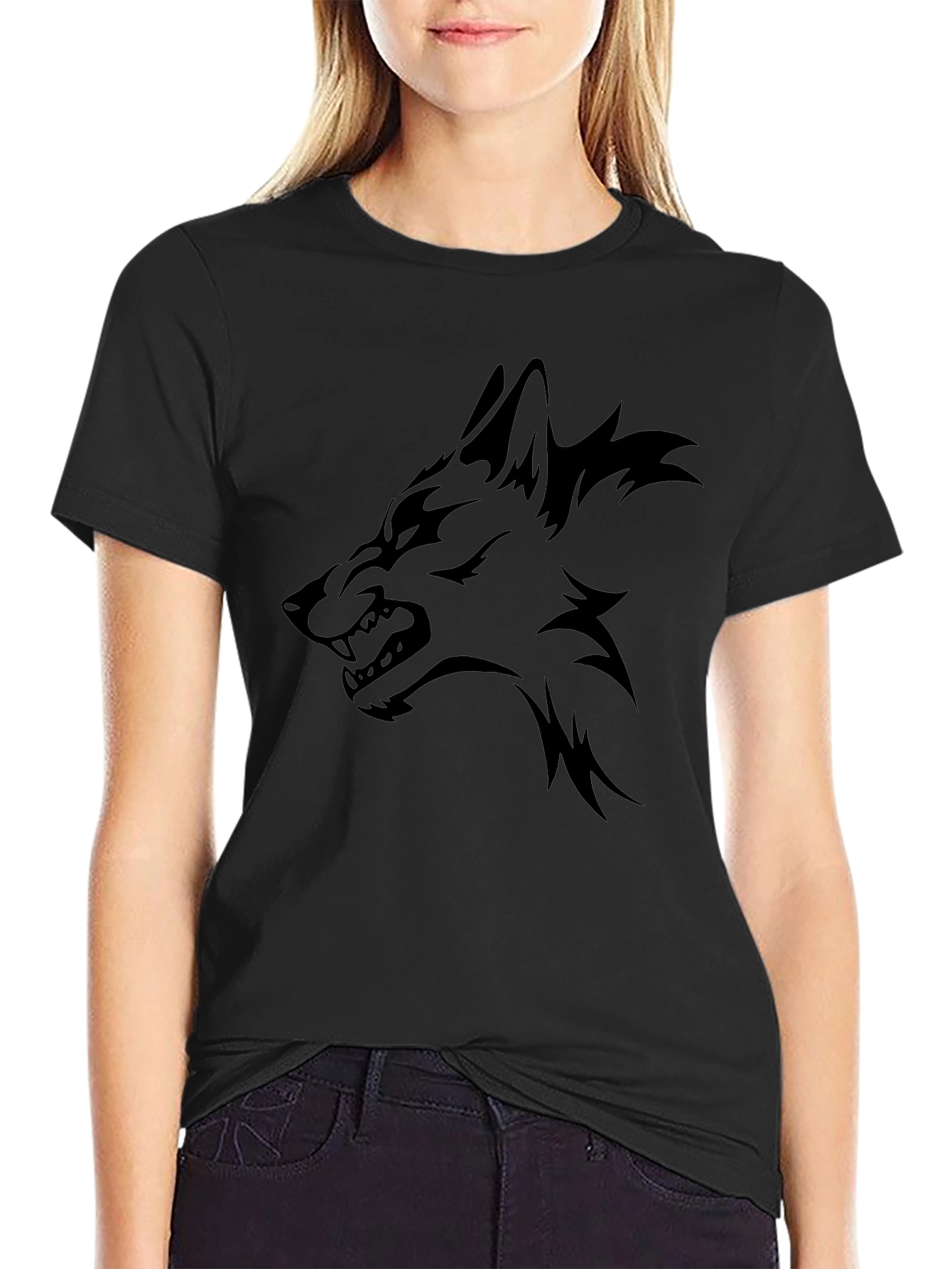 Mens Black T-Shirt - Wolf Graphic Tee
