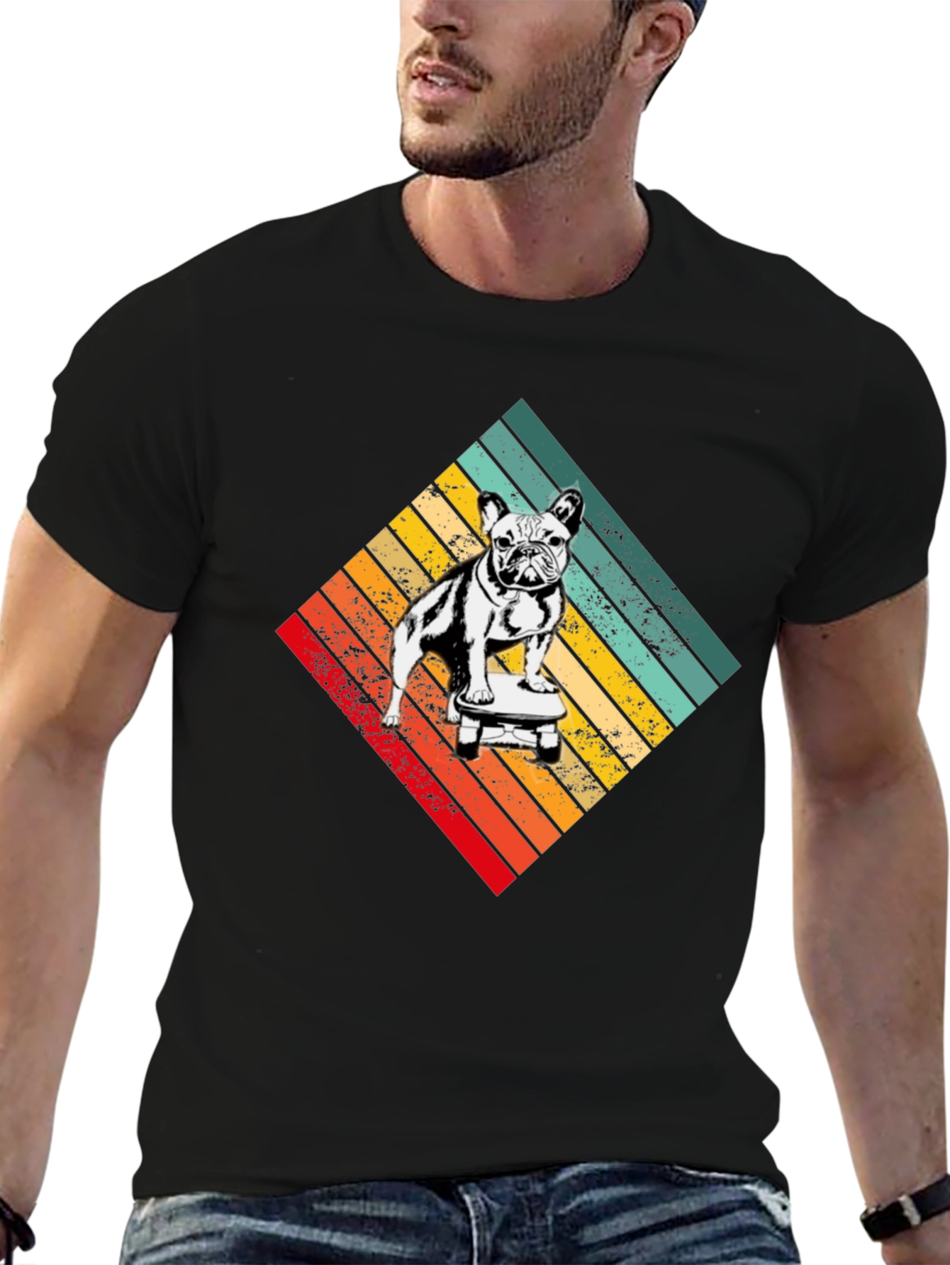 Retro Dog on Skateboard Graphic T-Shirt