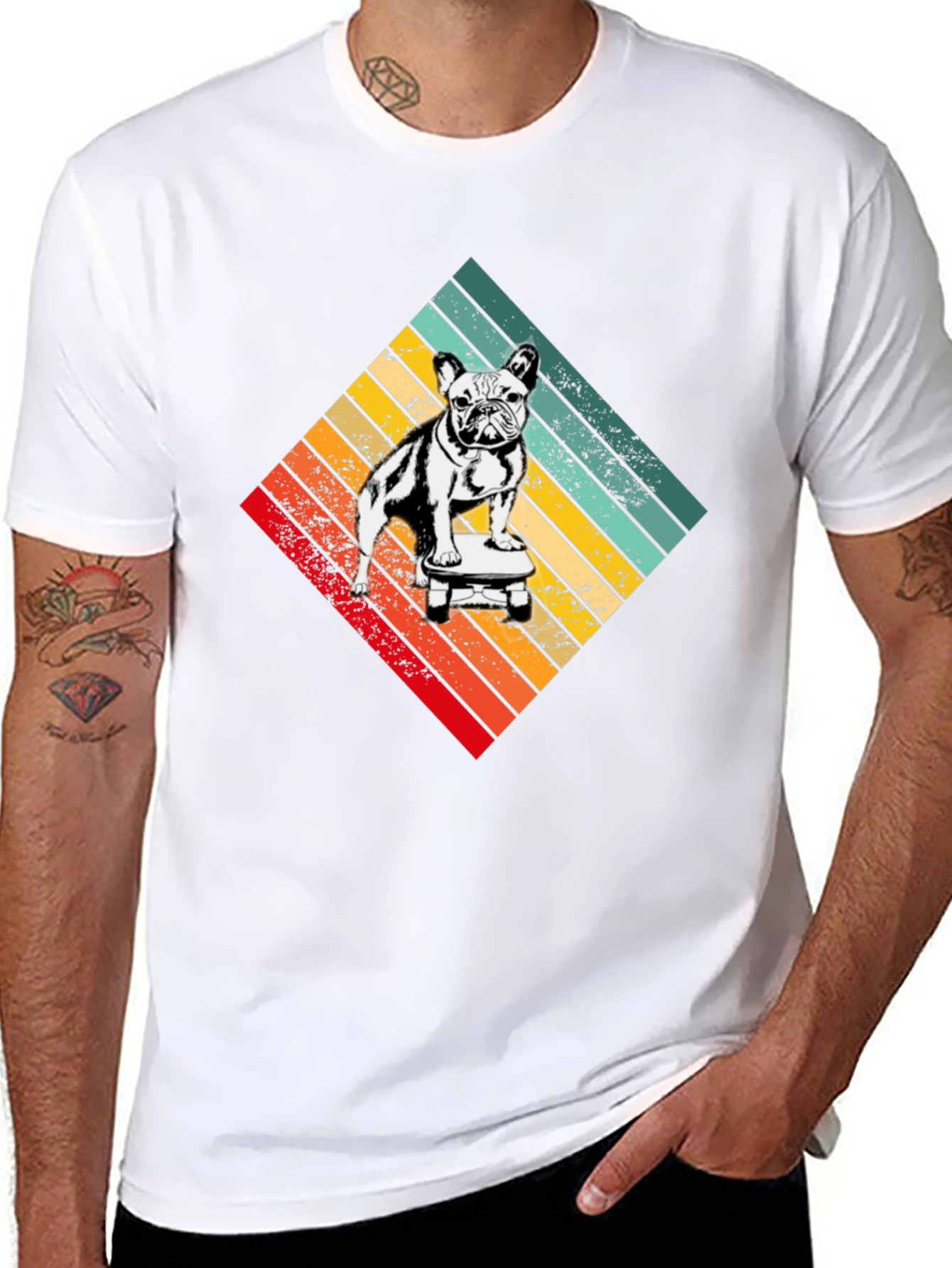 Retro Dog on Skateboard Graphic T-Shirt